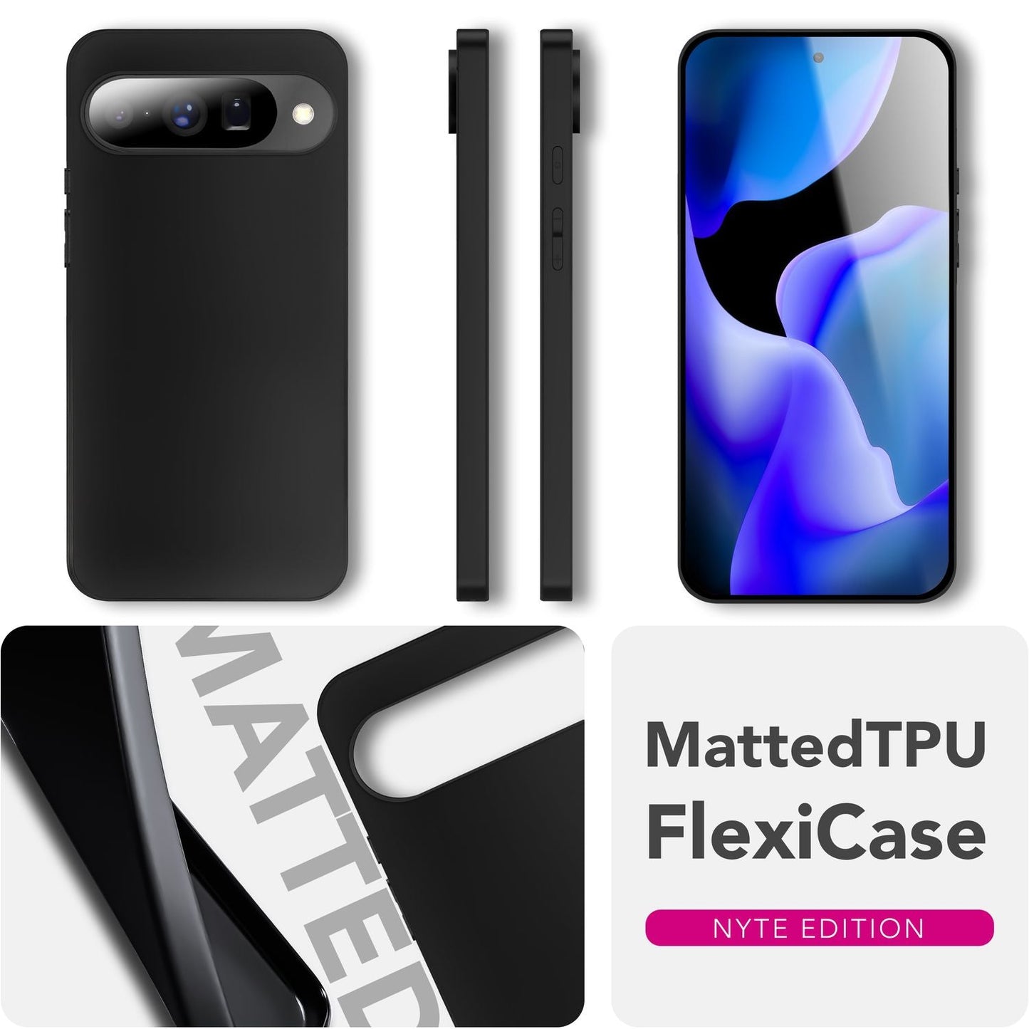 NALIA Strider hulstur fyrir Google Pixel 10 (mattþunnt hulstur) - 1,28 mm þunnt, sterkt TPU sílikon hulstur, rykþétt hnappahulstur, fingrafaravörn, verndandi símahulstur - svart