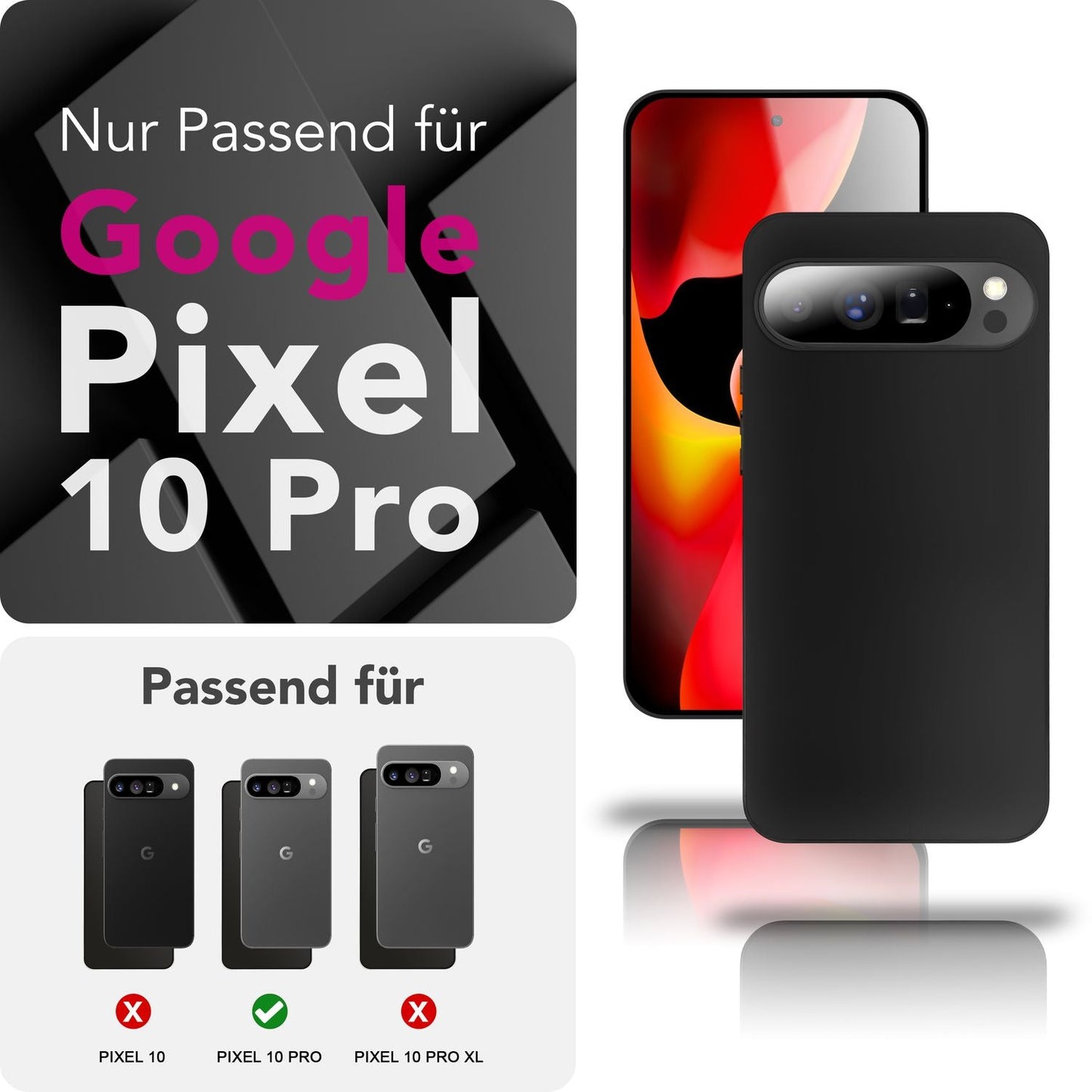 NALIA Strider hulstur fyrir Google Pixel 10 Pro (matt þunnt hulstur) - 1,28 mm þunnt, sveigjanlegt TPU, rykþétt hnappahulstur, fingrafaravarið yfirborð, verndandi símahulstur - svart
