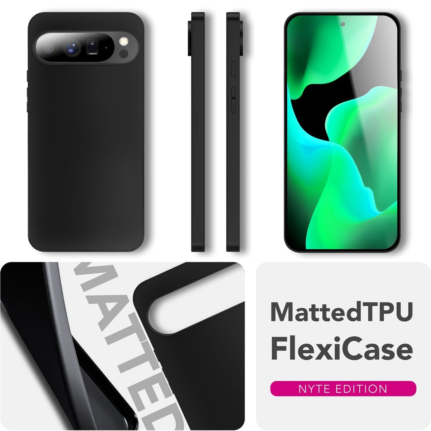 NALIA Strider hulstur fyrir Google Pixel 10 Pro XL (mattþunnt hulstur) - Mjög þunnt 1,28 mm, sveigjanlegt TPU sílikon, rykhlíf fyrir hnappa, glæsilegt símahulstur - svart