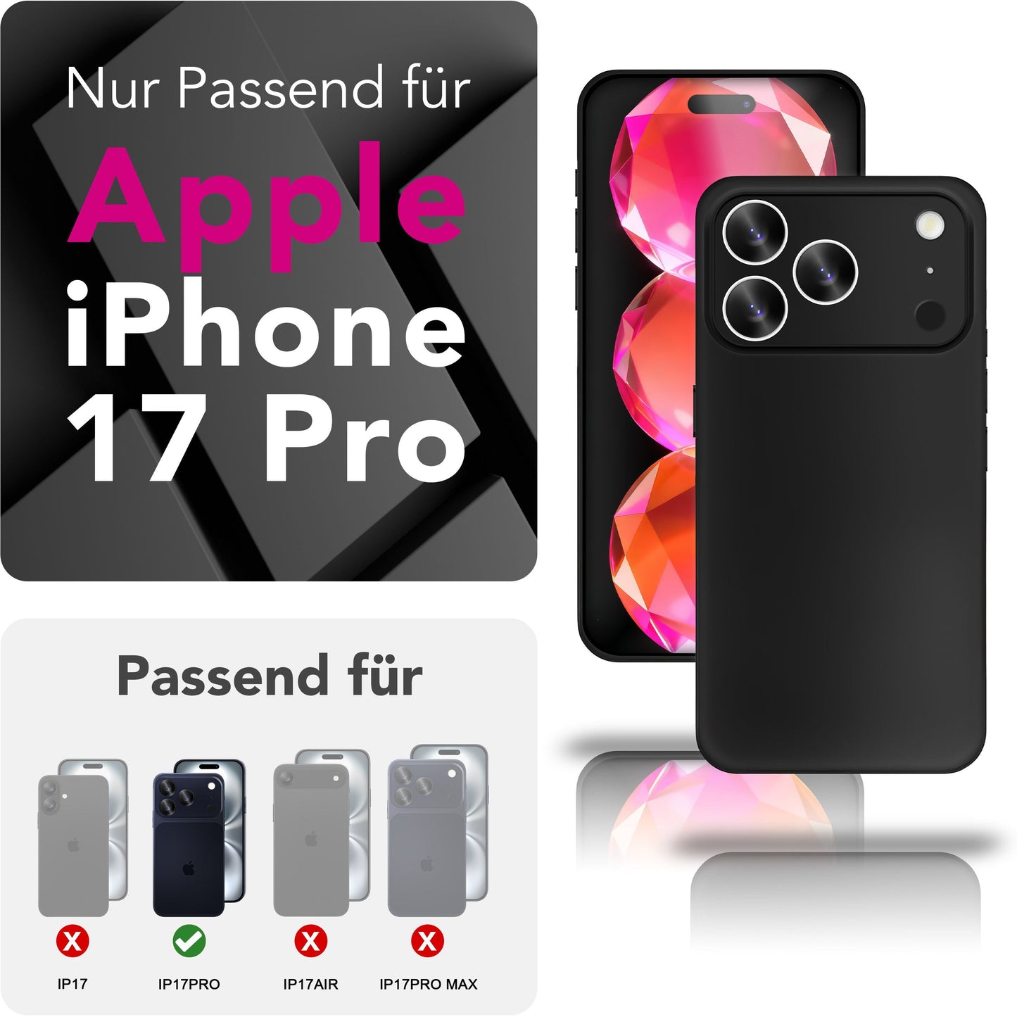 NALIA Phantom hulstur fyrir Apple iPhone 17 Pro (mjög þunnt) - Mjög þunnt 0,3 mm hulstur, matt yfirborð sem kemur í veg fyrir bletti, mjótt passandi harðspjald, lágmarks símahulstur