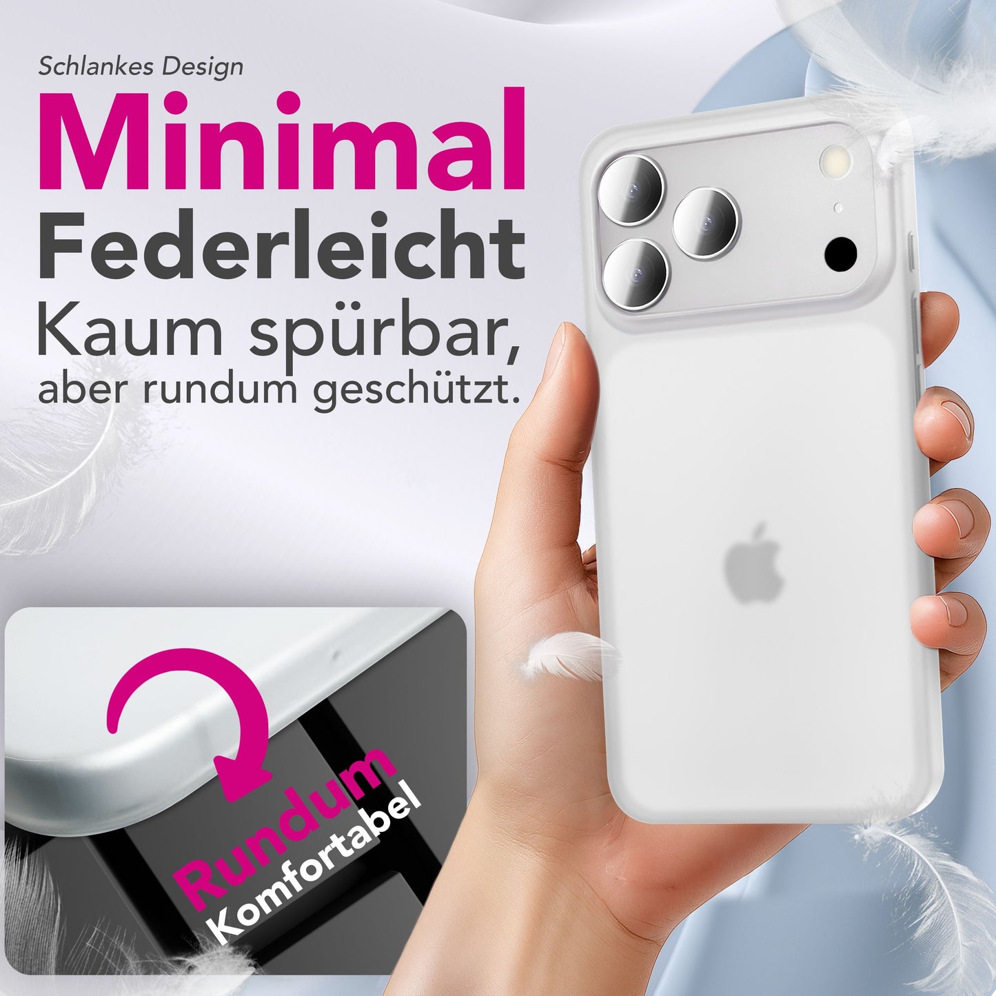 NALIA Phantom hulstur fyrir Apple iPhone 17 Pro (mjög þunnt) - Mjög þunnt 0,3 mm hulstur, matt yfirborð sem kemur í veg fyrir bletti, mjótt passandi harðspjald, lágmarks símahulstur