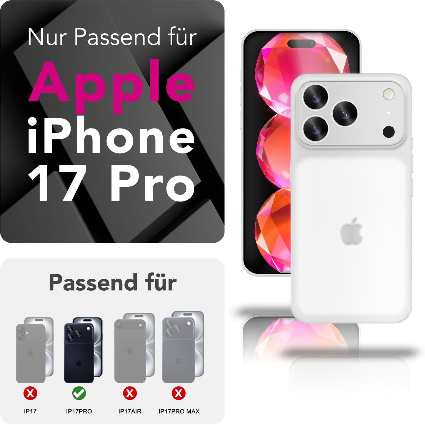 NALIA Phantom hulstur fyrir Apple iPhone 17 Pro (mjög þunnt) - Mjög þunnt 0,3 mm hulstur, matt yfirborð sem kemur í veg fyrir bletti, mjótt passandi harðspjald, lágmarks símahulstur