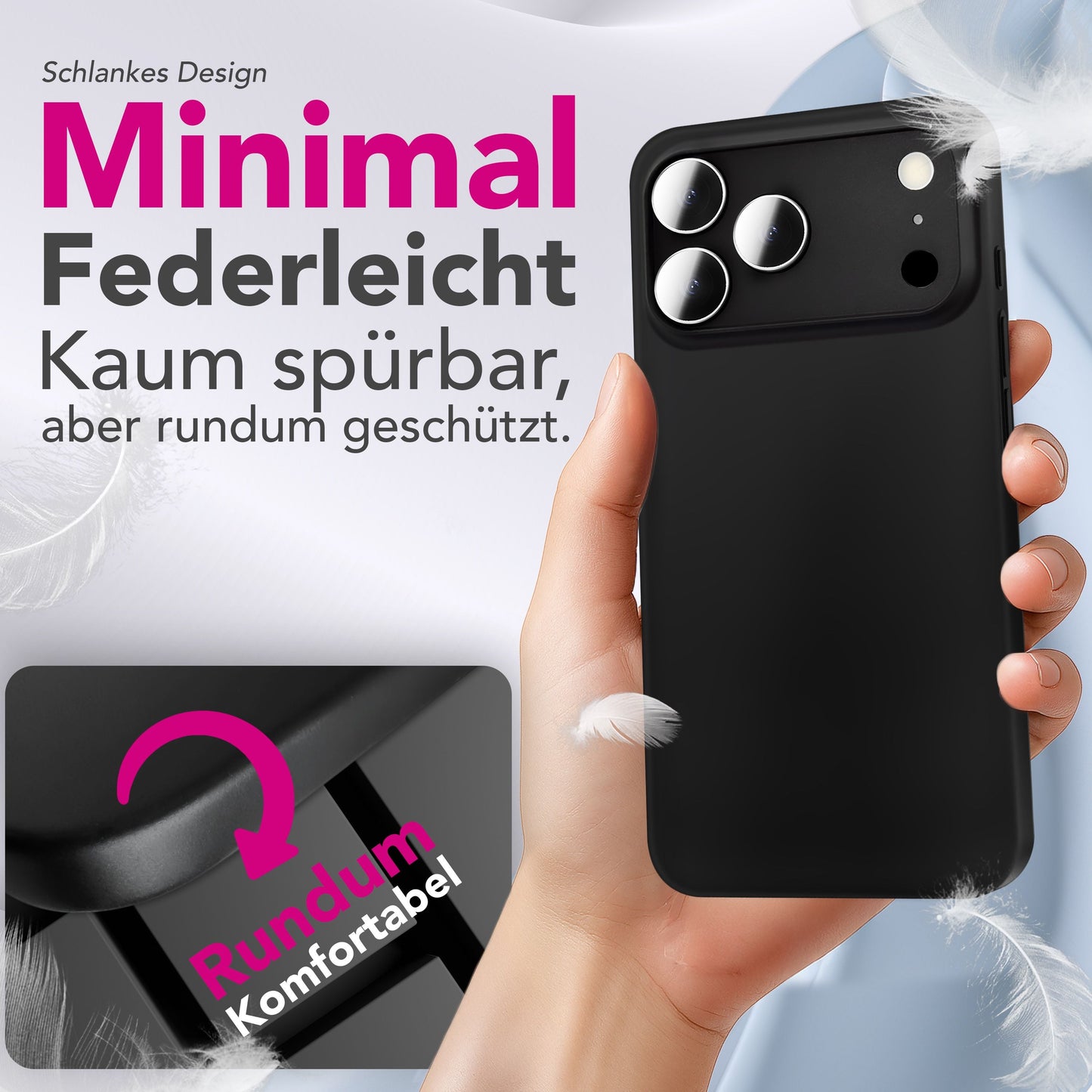 NALIA Phantom hulstur fyrir Apple iPhone 17 Pro Max (mjög þunnt) - 0,3 mm úrþunnt hart hulstur, matt og blettavörn, fjaðurlétt símahulstur, þunnt hulstur