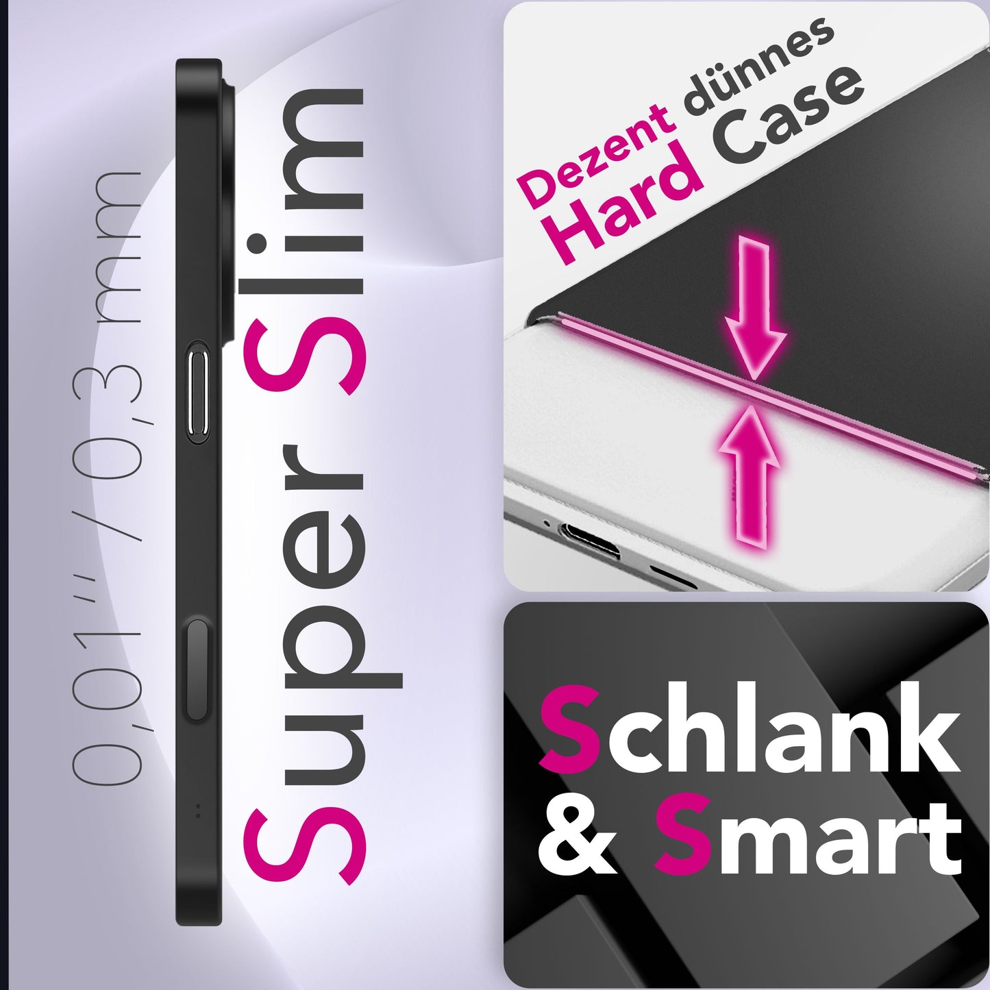 NALIA Phantom hulstur fyrir Apple iPhone 17 Pro Max (mjög þunnt) - 0,3 mm úrþunnt hart hulstur, matt og blettavörn, fjaðurlétt símahulstur, þunnt hulstur