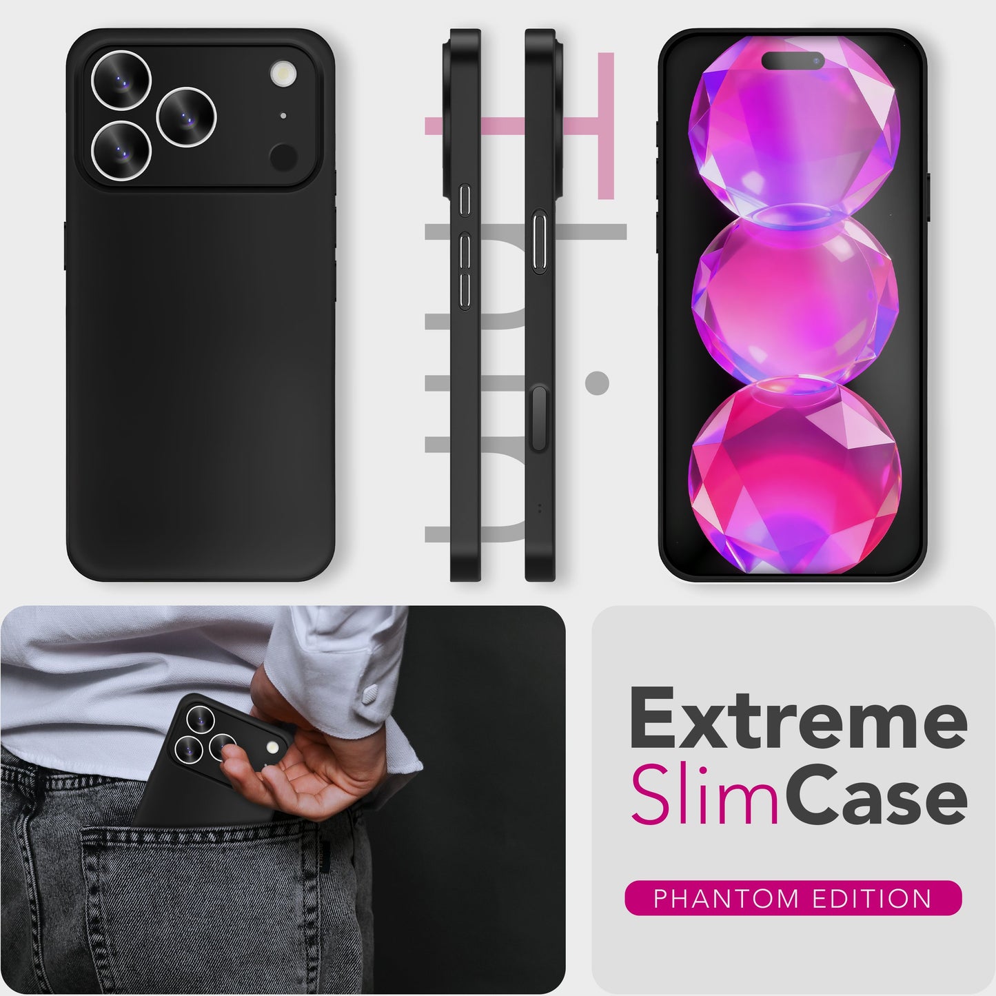 NALIA Phantom hulstur fyrir Apple iPhone 17 Pro Max (mjög þunnt) - 0,3 mm úrþunnt hart hulstur, matt og blettavörn, fjaðurlétt símahulstur, þunnt hulstur