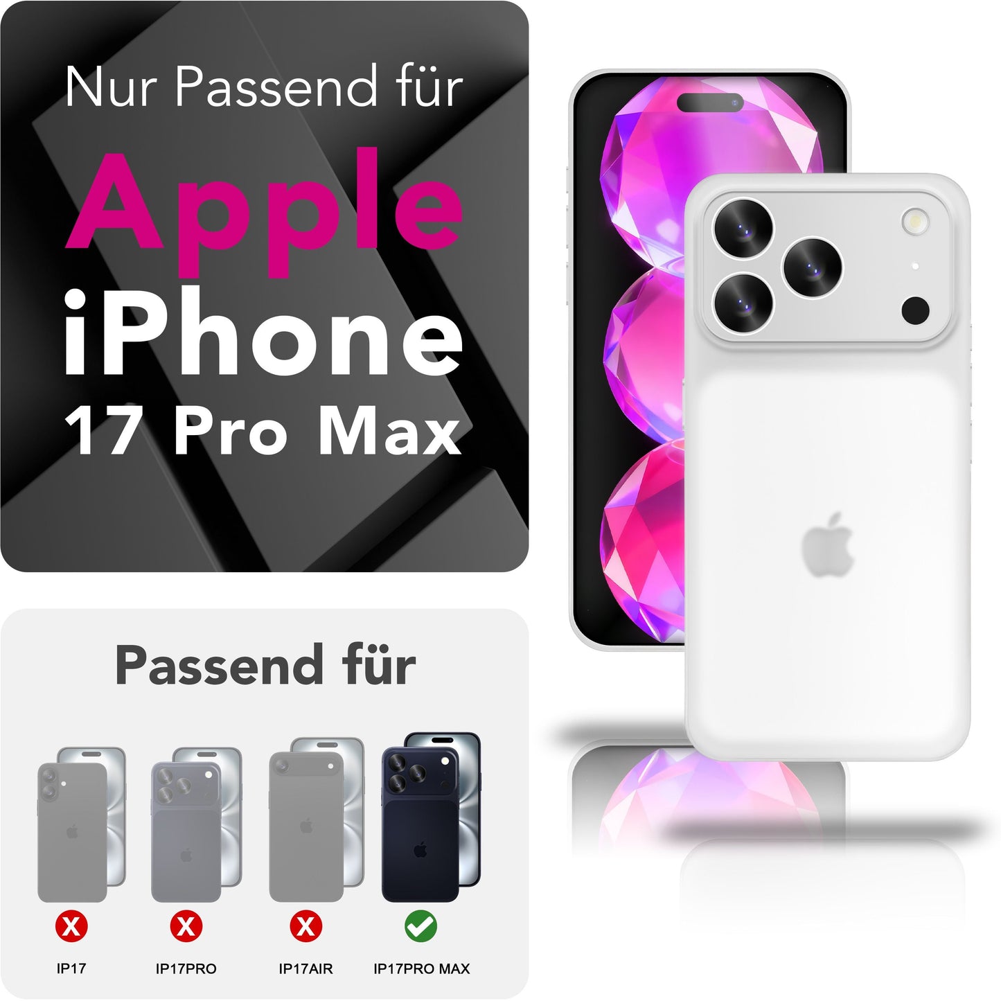 NALIA Phantom hulstur fyrir Apple iPhone 17 Pro Max (mjög þunnt) - 0,3 mm úrþunnt hart hulstur, matt og blettavörn, fjaðurlétt símahulstur, þunnt hulstur