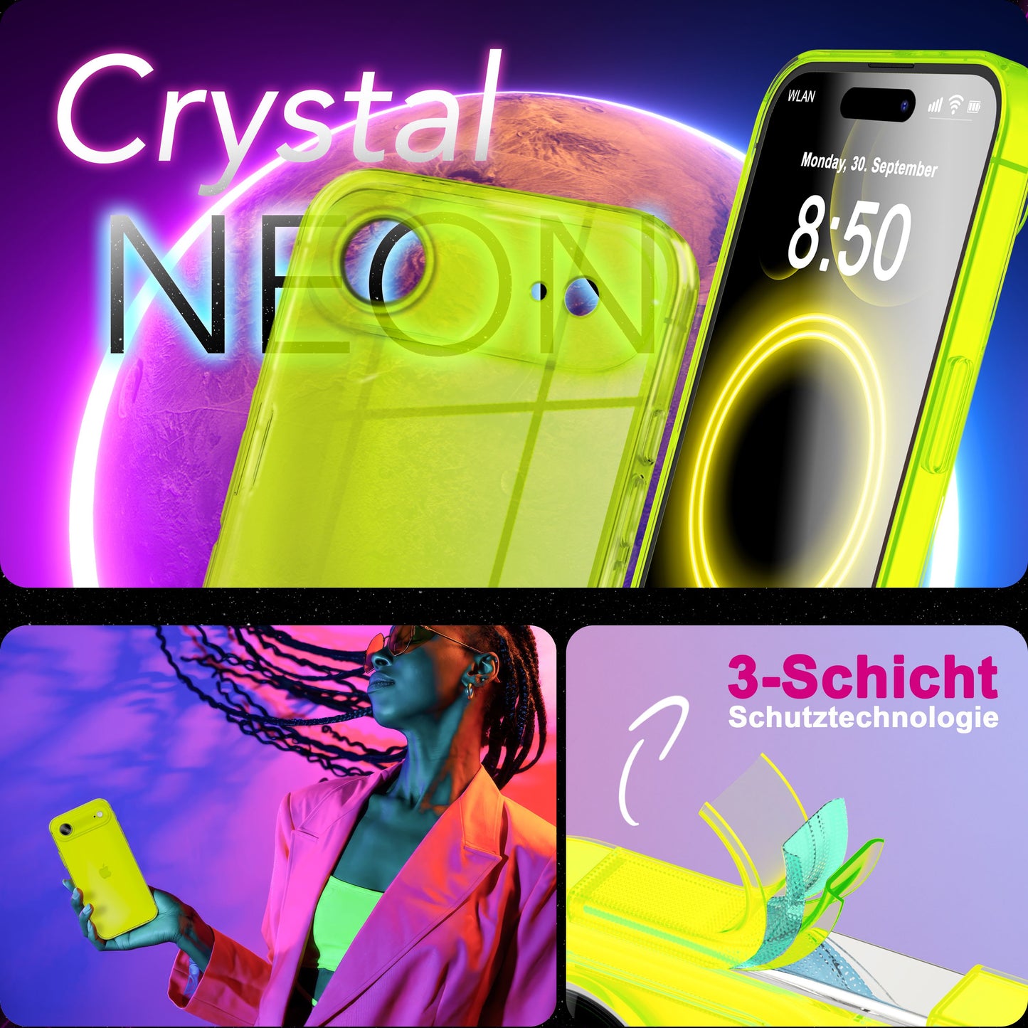 NALIA Vibe hulstur fyrir Apple iPhone 17 Air (líflegir litir) - litríkt TPU hulstur með neon litbrigðum, hálfgagnsætt, þunnt, gulnunarvarna, litríkt sílikon hulstur