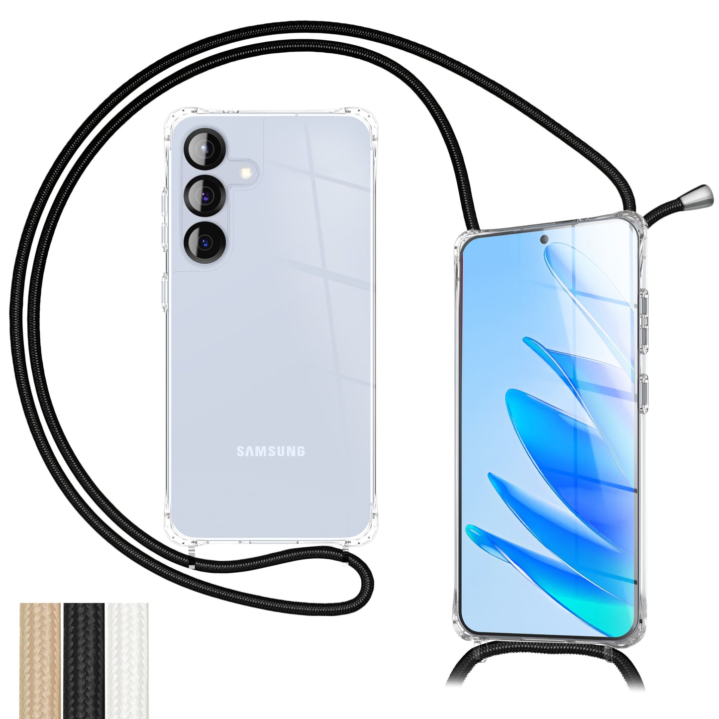 NALIA Hangit Case for Samsung Galaxy S25 FE (Crossbody Case) - Transparent Phone Case with Strap, Crystal Clear &amp; Anti-Yellowing, Adjustable 160cm Phone Chain