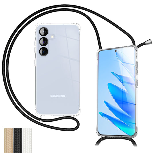 NALIA Hangit Case for Samsung Galaxy S25 FE (Crossbody Case) - Transparent Phone Case with Strap, Crystal Clear &amp; Anti-Yellowing, Adjustable 160cm Phone Chain