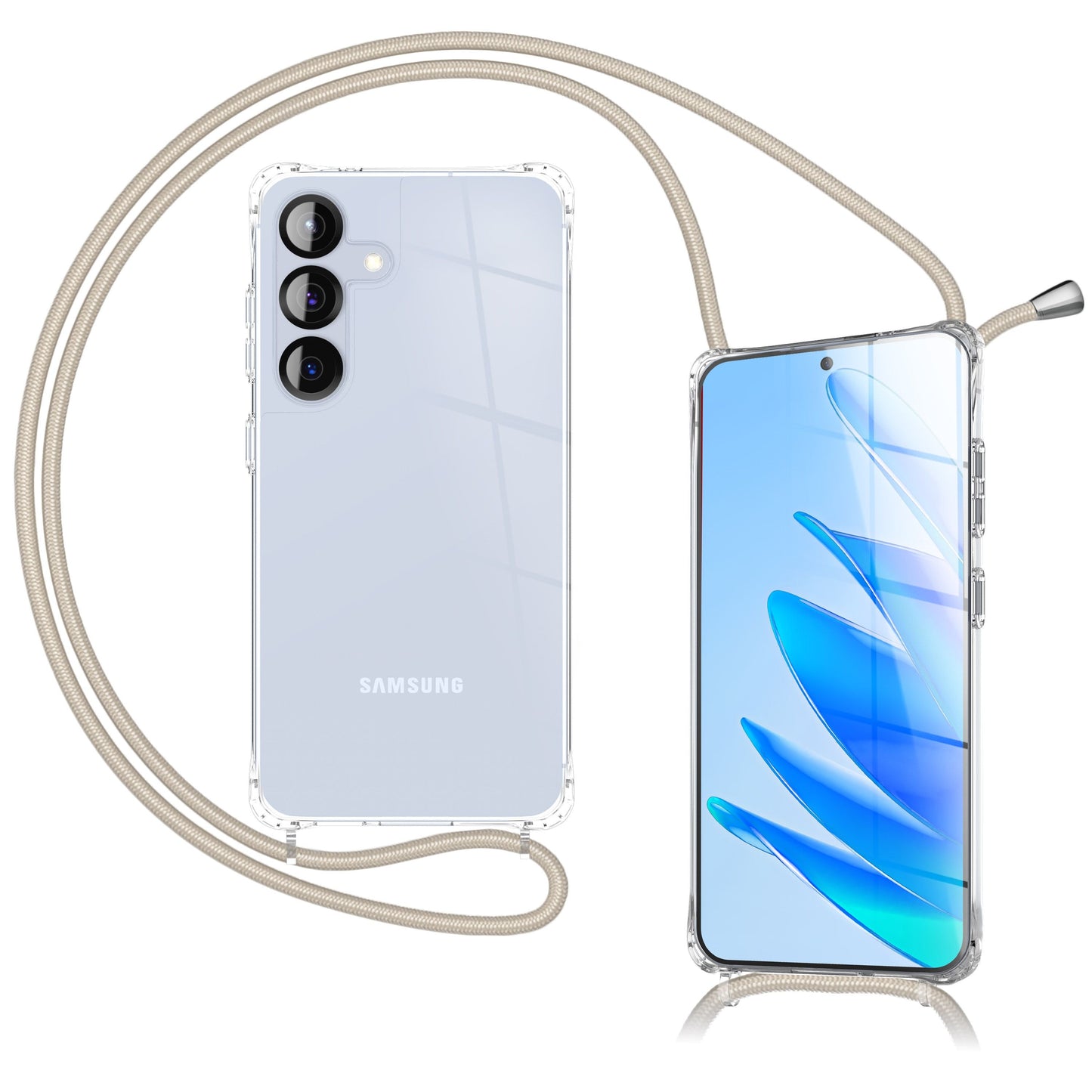 NALIA Hangit Case for Samsung Galaxy S25 FE (Crossbody Case) - Transparent Phone Case with Strap, Crystal Clear &amp; Anti-Yellowing, Adjustable 160cm Phone Chain