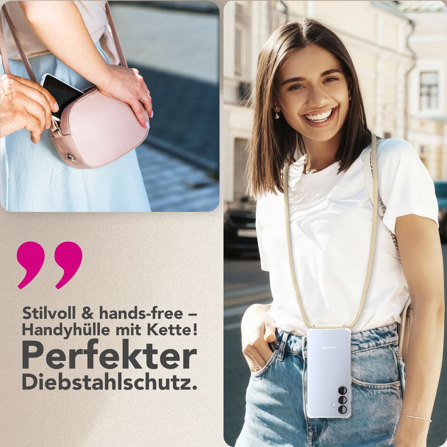 NALIA Hangit Case for Samsung Galaxy S25 FE (Crossbody Case) - Transparent Phone Case with Strap, Crystal Clear &amp; Anti-Yellowing, Adjustable 160cm Phone Chain