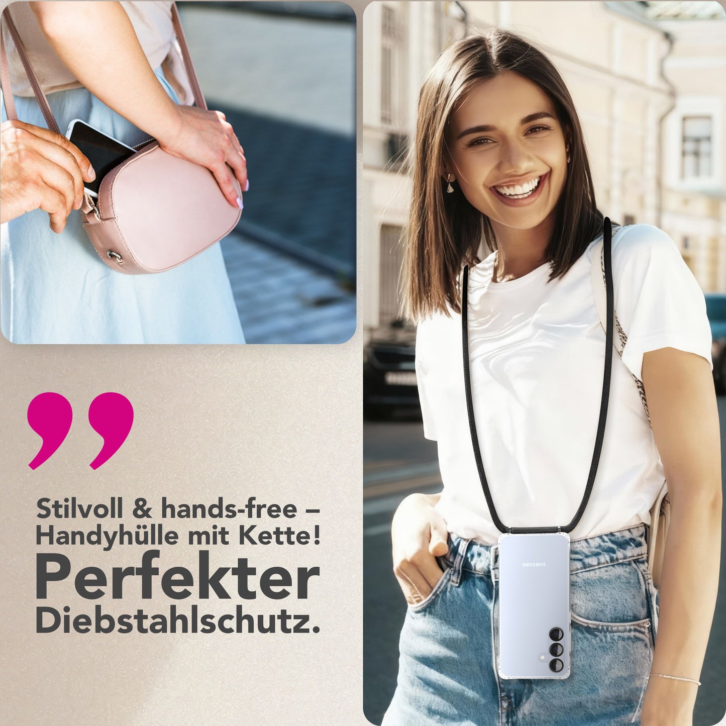 NALIA Hangit Case for Samsung Galaxy S25 FE (Crossbody Case) - Transparent Phone Case with Strap, Crystal Clear &amp; Anti-Yellowing, Adjustable 160cm Phone Chain