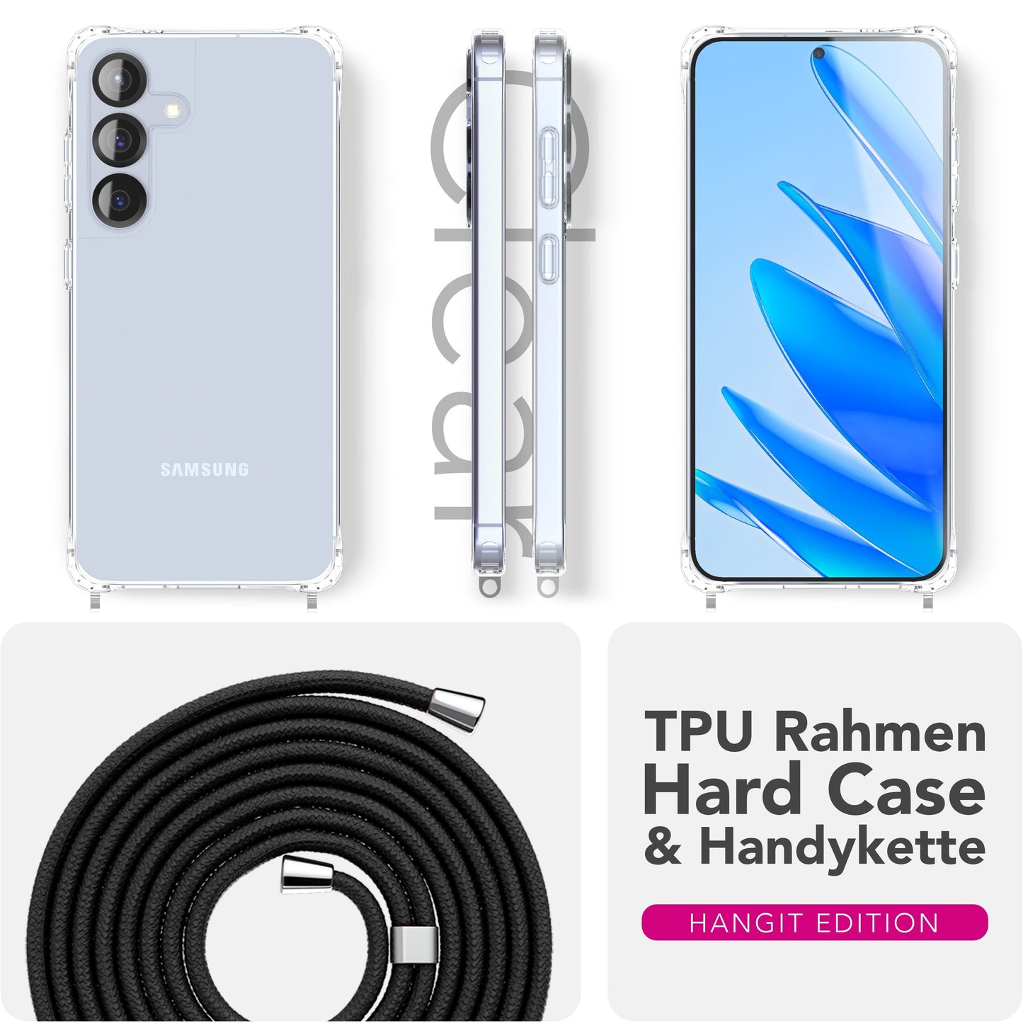 NALIA Hangit Case for Samsung Galaxy S25 FE (Crossbody Case) - Transparent Phone Case with Strap, Crystal Clear &amp; Anti-Yellowing, Adjustable 160cm Phone Chain