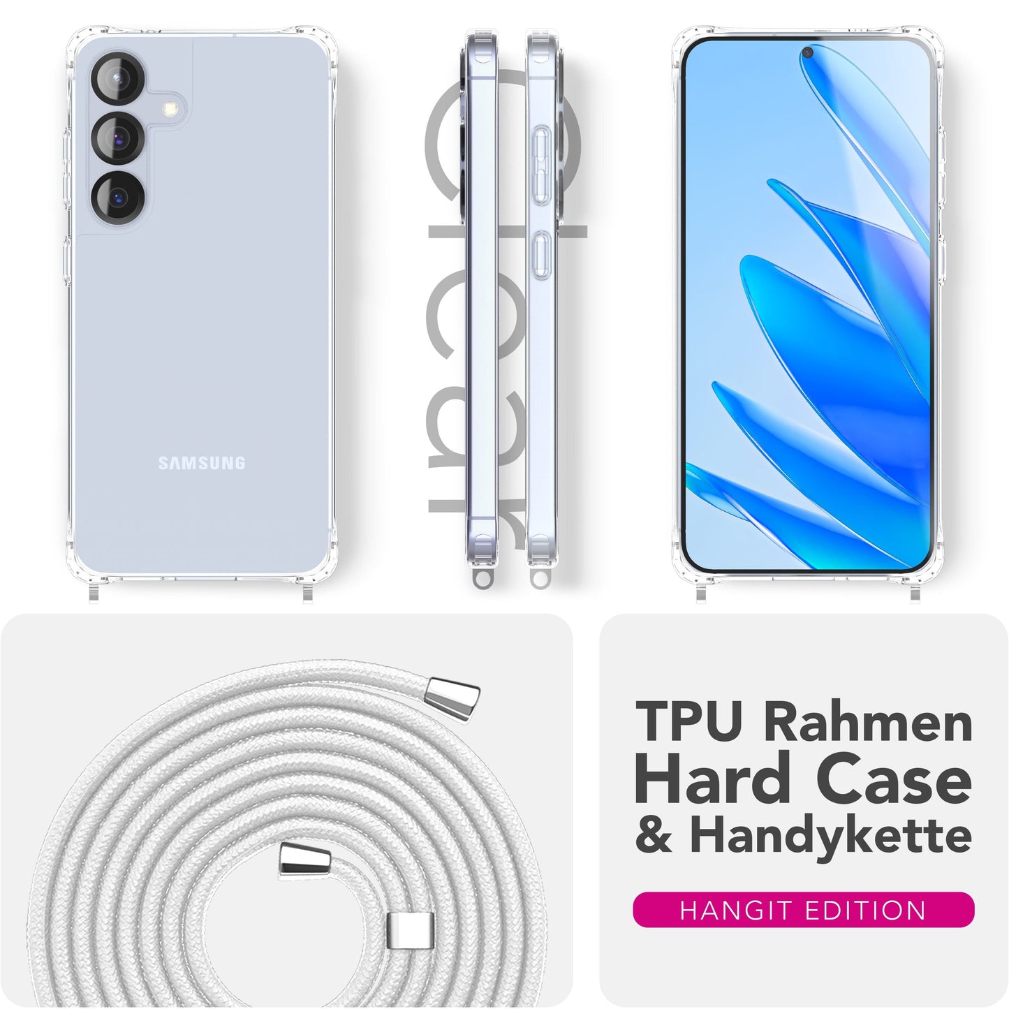 NALIA Hangit Case for Samsung Galaxy S25 FE (Crossbody Case) - Transparent Phone Case with Strap, Crystal Clear &amp; Anti-Yellowing, Adjustable 160cm Phone Chain