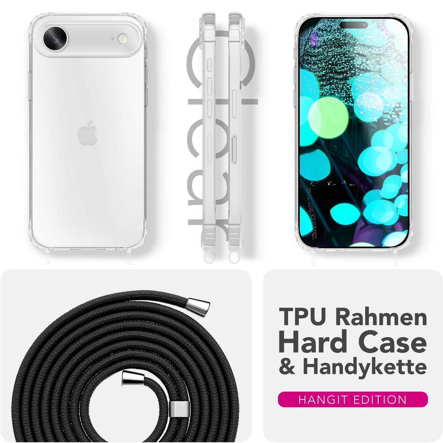 NALIA Hangit Case for Apple iPhone 17 Air (Crossbody Case) - Transparent Protective Case with 160cm Strap, Anti-Yellowing, Shockproof &amp; Scratch-Resistant, Adjustable Phone Chain