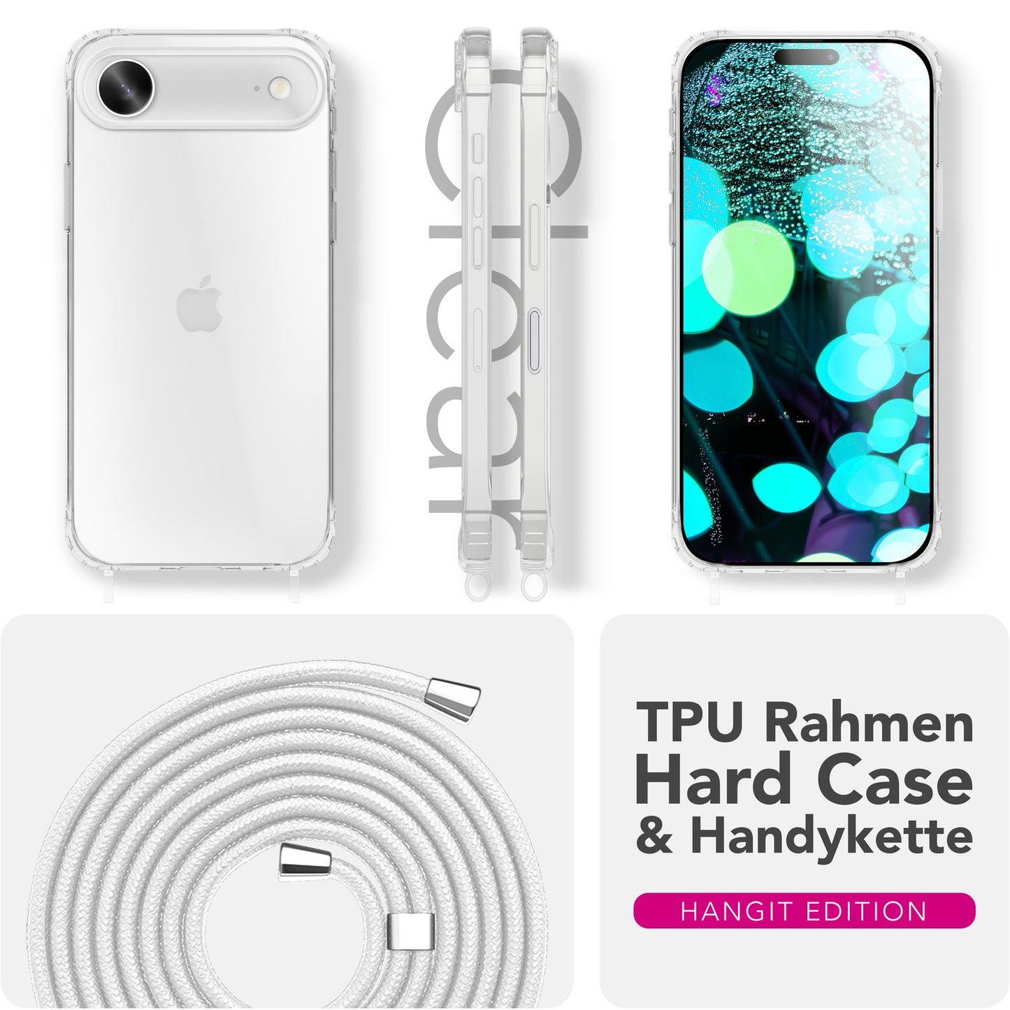 NALIA Hangit Case for Apple iPhone 17 Air (Crossbody Case) - Transparent Protective Case with 160cm Strap, Anti-Yellowing, Shockproof &amp; Scratch-Resistant, Adjustable Phone Chain