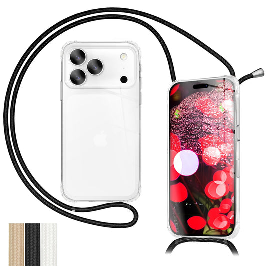 NALIA Hangit Case for Apple iPhone 17 Pro (Crossbody Case) - Clear Phone Case with Adjustable Strap, Transparent &amp; Anti-Yellowing, Air Cushion, 160cm Phone Chain