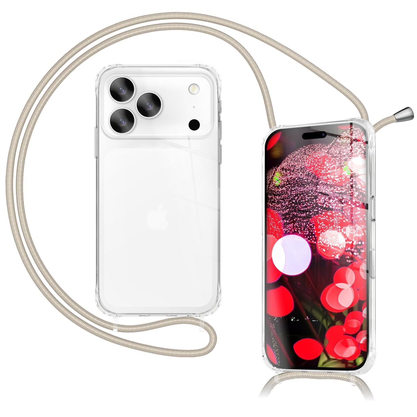 NALIA Hangit Case for Apple iPhone 17 Pro (Crossbody Case) - Clear Phone Case with Adjustable Strap, Transparent &amp; Anti-Yellowing, Air Cushion, 160cm Phone Chain