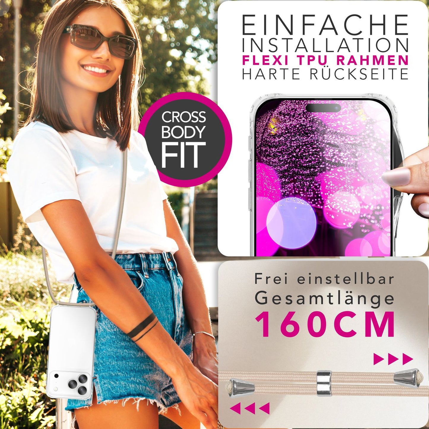 NALIA Hangit Case for Apple iPhone 17 Pro Max (Crossbody Case) - Crystal Clear Cover with Carrying Strap, Shockproof &amp; Anti-Yellowing, 160cm Adjustable Phone Chain