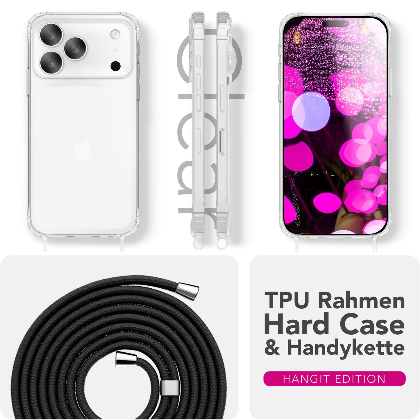 NALIA Hangit Case for Apple iPhone 17 Pro Max (Crossbody Case) - Crystal Clear Cover with Carrying Strap, Shockproof &amp; Anti-Yellowing, 160cm Adjustable Phone Chain