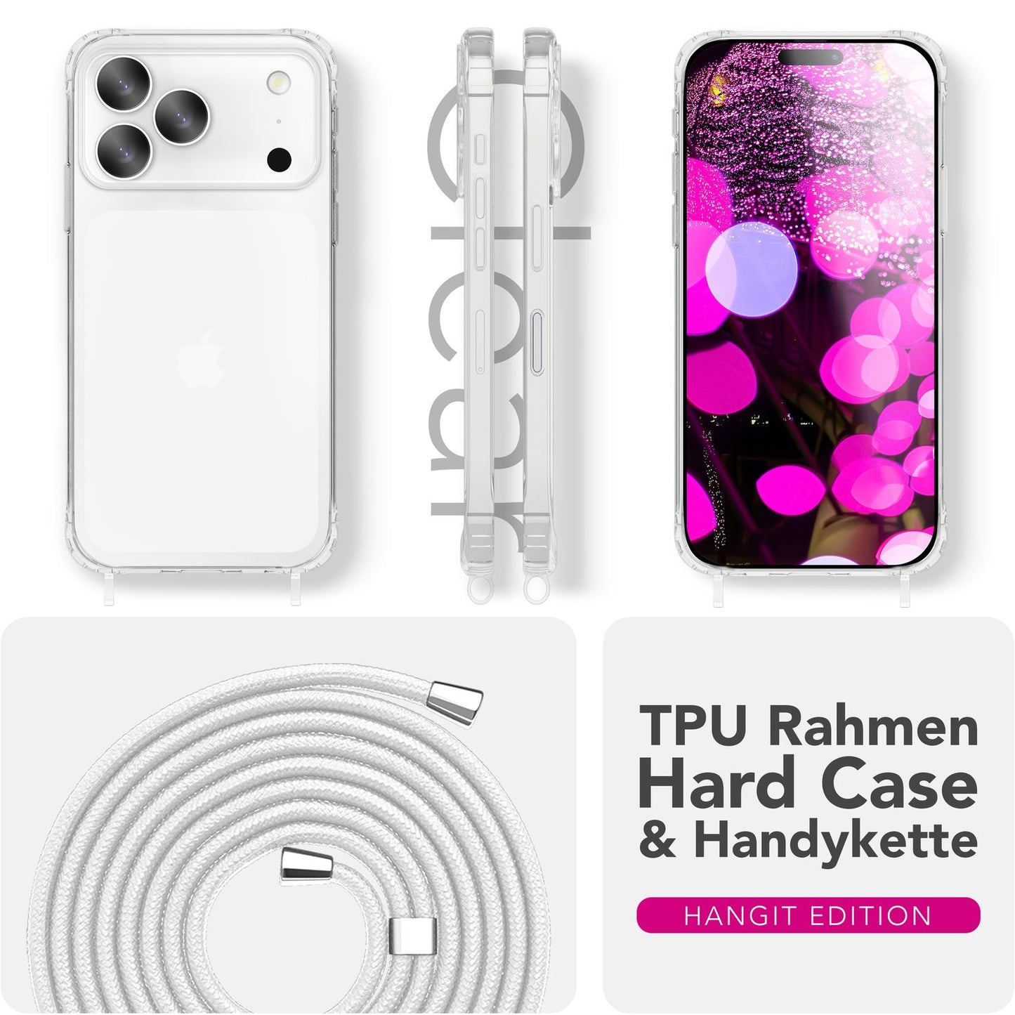 NALIA Hangit Case for Apple iPhone 17 Pro Max (Crossbody Case) - Crystal Clear Cover with Carrying Strap, Shockproof &amp; Anti-Yellowing, 160cm Adjustable Phone Chain