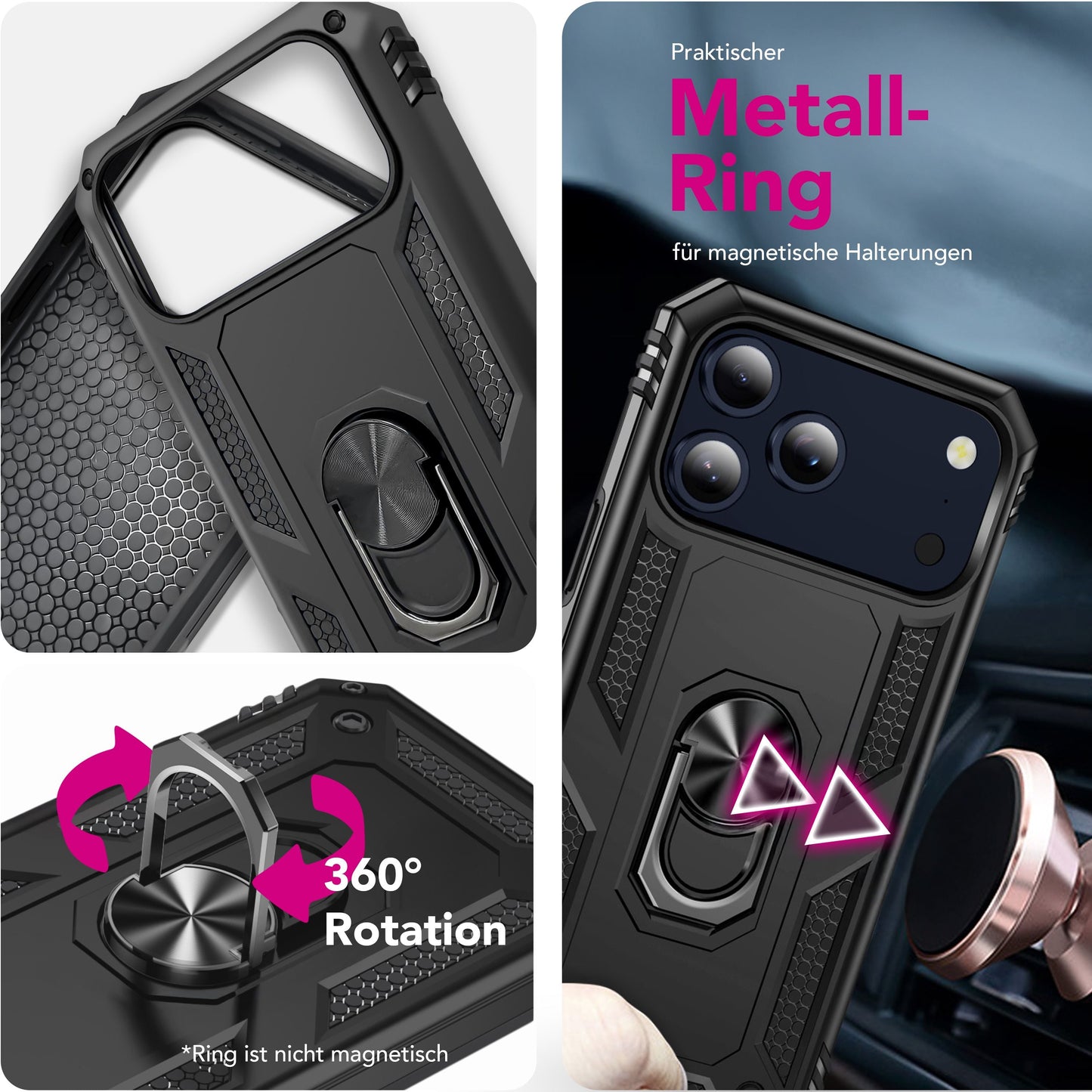 NALIA RingDefend Case for Apple iPhone 17 Pro (Military-Grade Protection) - Armor Protective Case with 360° Ring Holder &amp; Stand, Shockproof &amp; Impact Resistant, Robust Hard Case - Black