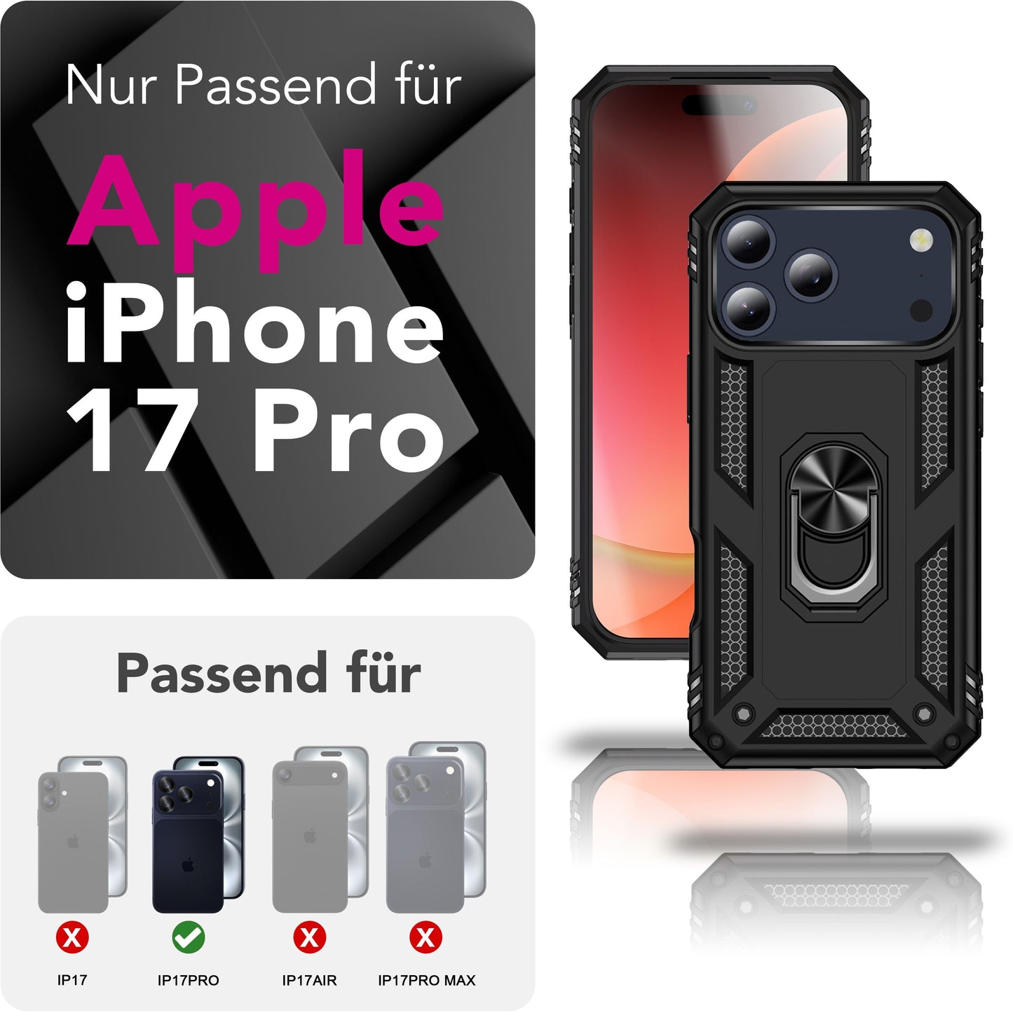 NALIA RingDefend Case for Apple iPhone 17 Pro (Military-Grade Protection) - Armor Protective Case with 360° Ring Holder &amp; Stand, Shockproof &amp; Impact Resistant, Robust Hard Case - Black