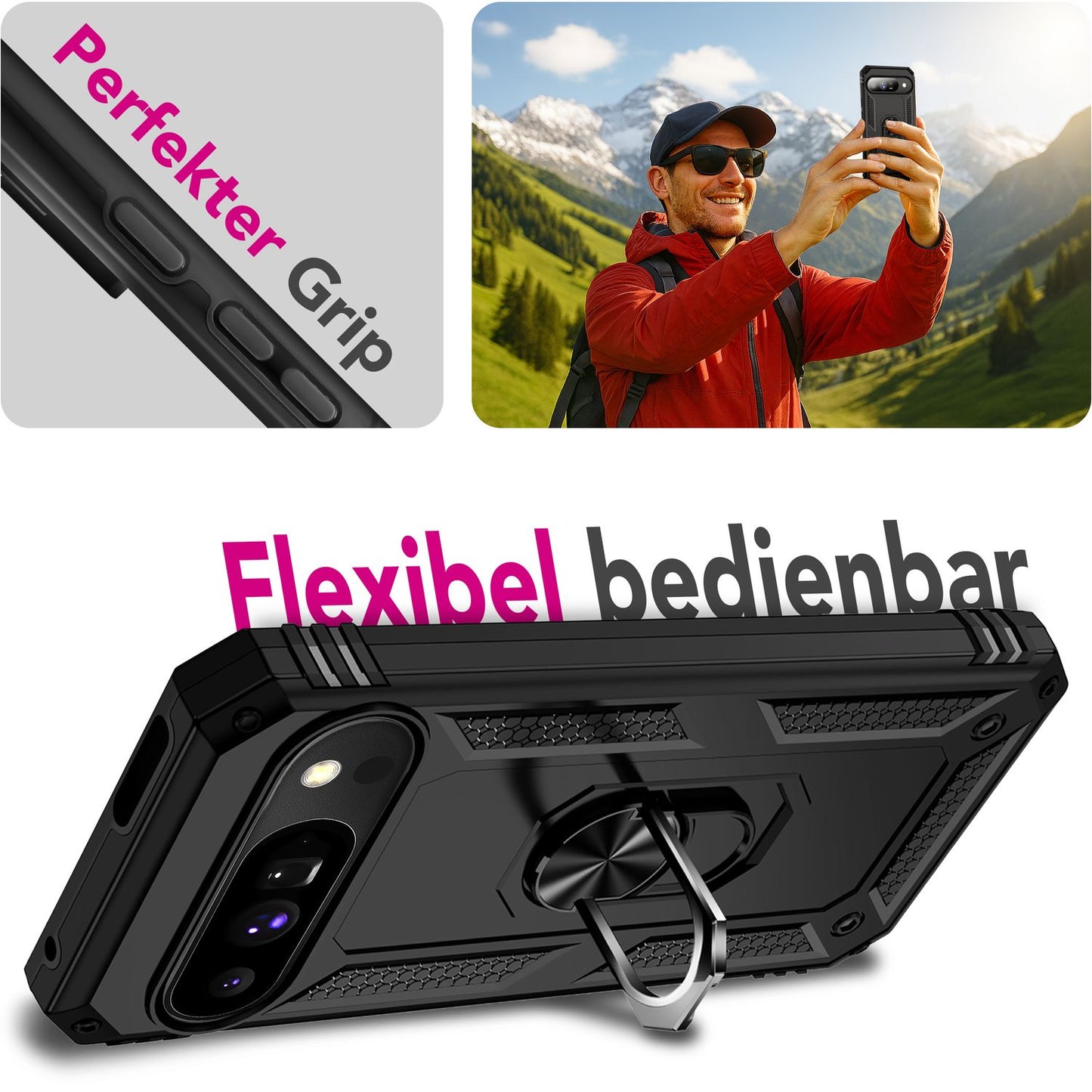 NALIA RingDefend Case for Google Pixel 10 (Military-Grade Protection), Robust Tactical-Style Case, Impact Resistant, 360° Ring &amp; Stand, Outdoor Protective Case - Black