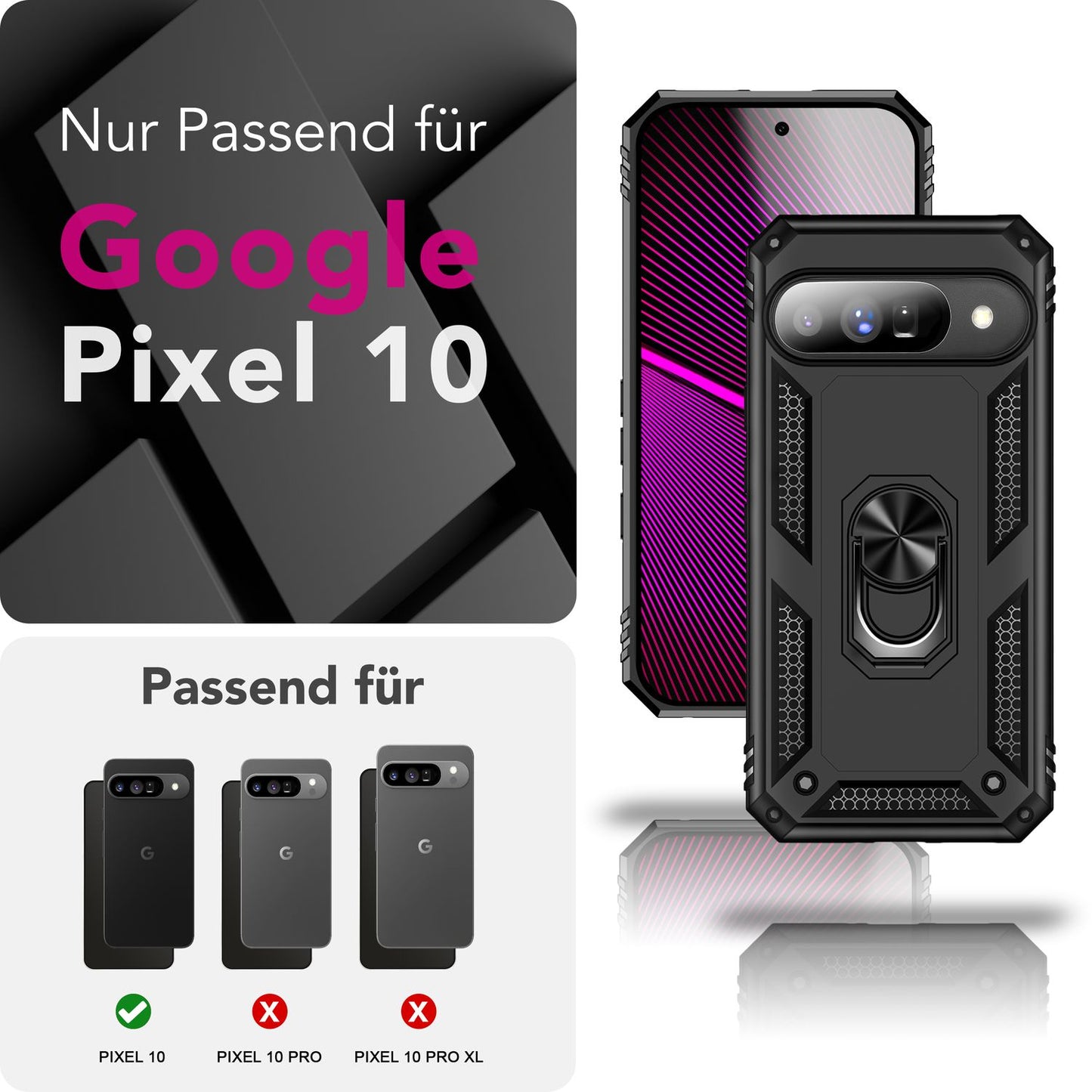 NALIA RingDefend Case for Google Pixel 10 (Military-Grade Protection), Robust Tactical-Style Case, Impact Resistant, 360° Ring &amp; Stand, Outdoor Protective Case - Black