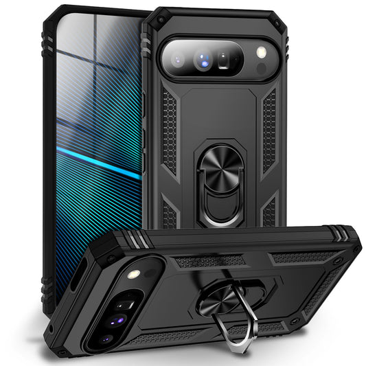NALIA RingDefend hulstur fyrir Google Pixel 10 Pro XL (hernaðarvernd), sterkt hulstur með 360° snúningshring og standi, högg- og höggþolið, símahulstur fyrir útiveru - svart