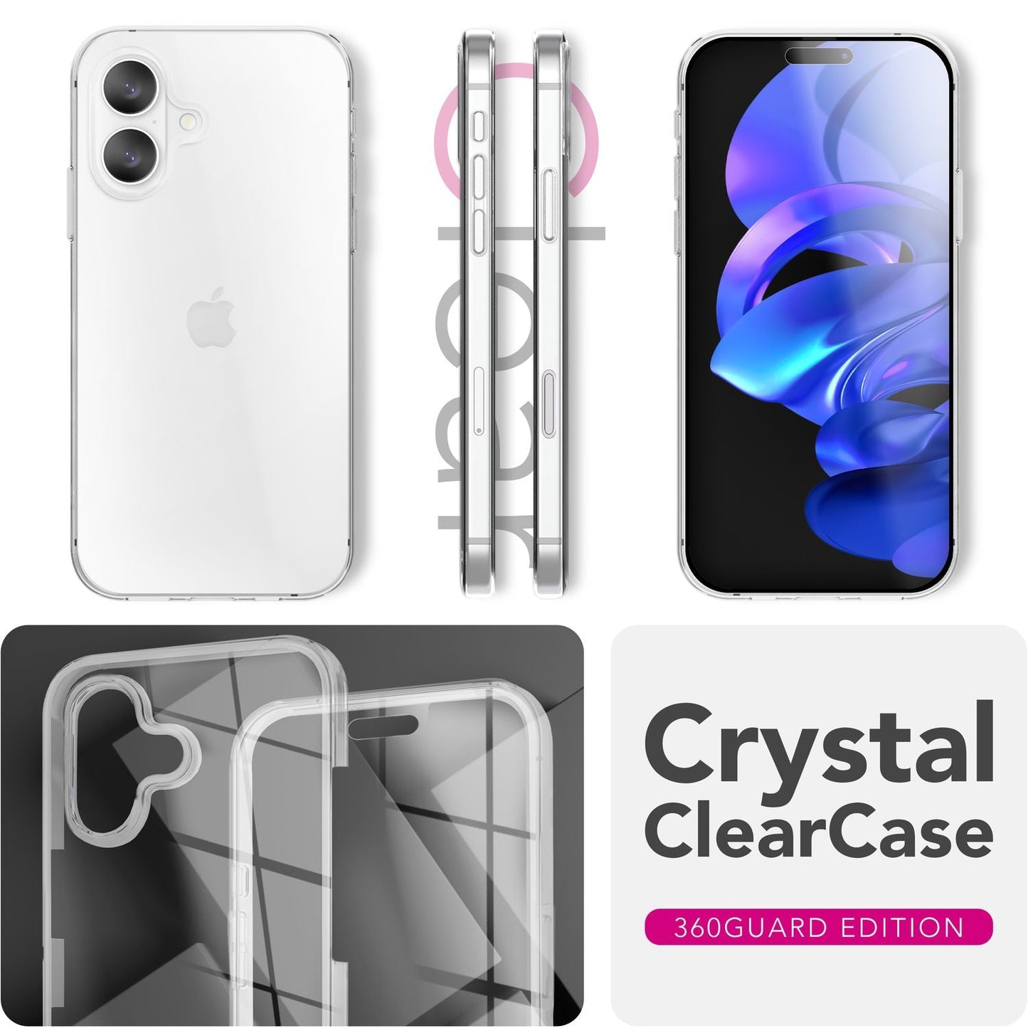 NALIA 360Guard hulstur fyrir Apple iPhone 17 (360° vörn allan hringinn) - Kristaltært símahulstur með filmu að framan og aftan, gegnsætt og gulnunarvarna, þunnt og full vörn, skjáhulstur