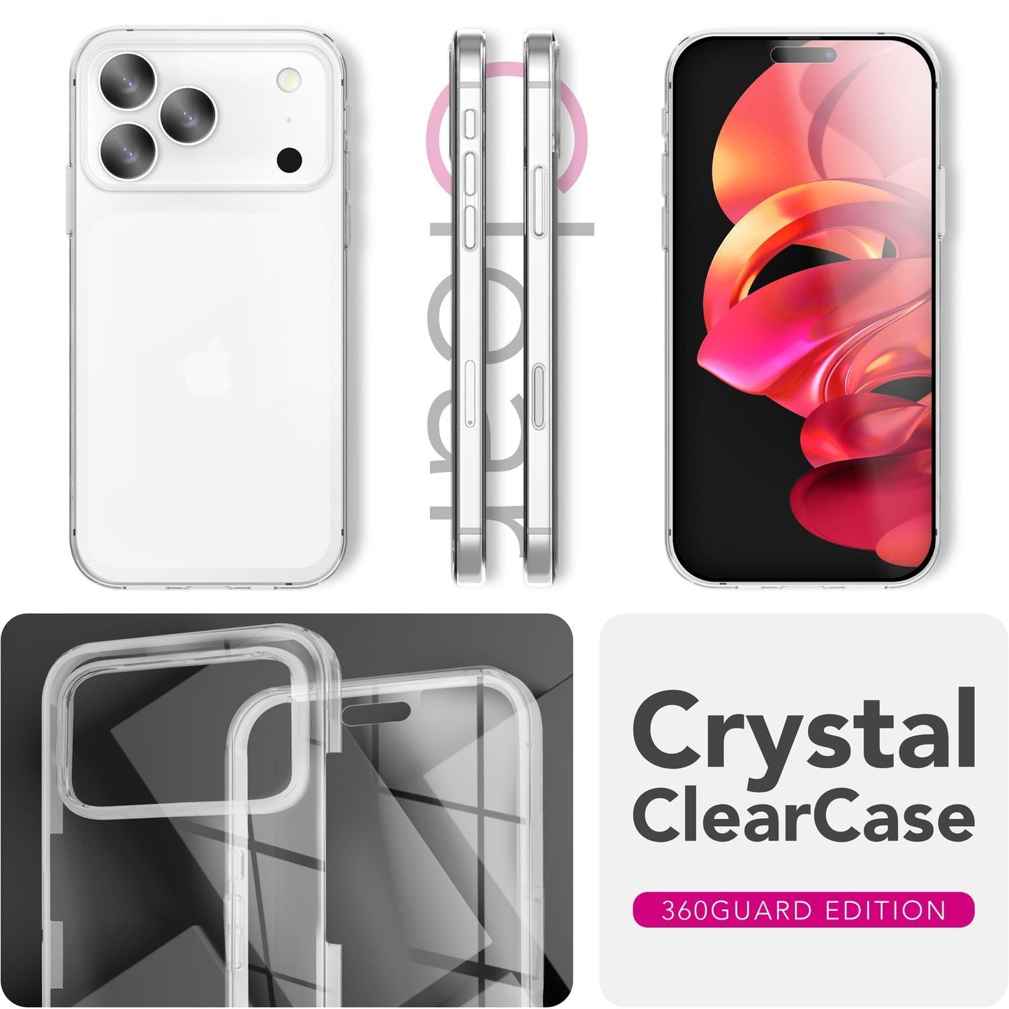 NALIA 360Guard Case for Apple iPhone 17 Pro (360° All-Around Protection) - Highly Transparent Phone Case for Complete Protection, Hard Back &amp; Front Film, Clear &amp; Anti-Yellowing, Touch Compatible