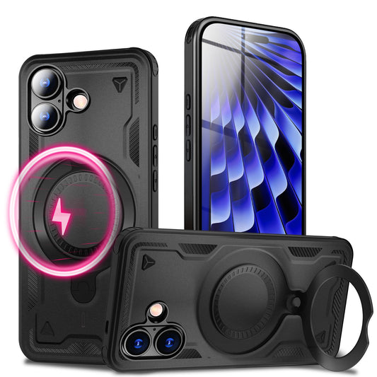 NALIA MagSafe Stormguard hulstur fyrir Apple iPhone 17 (óslítandi, brynjað hulstur) - Höggþolið verndarhulstur fyrir útivist með 360° hringstandi, brynjuðu hulstri og fallvörn - eldfjallasvart