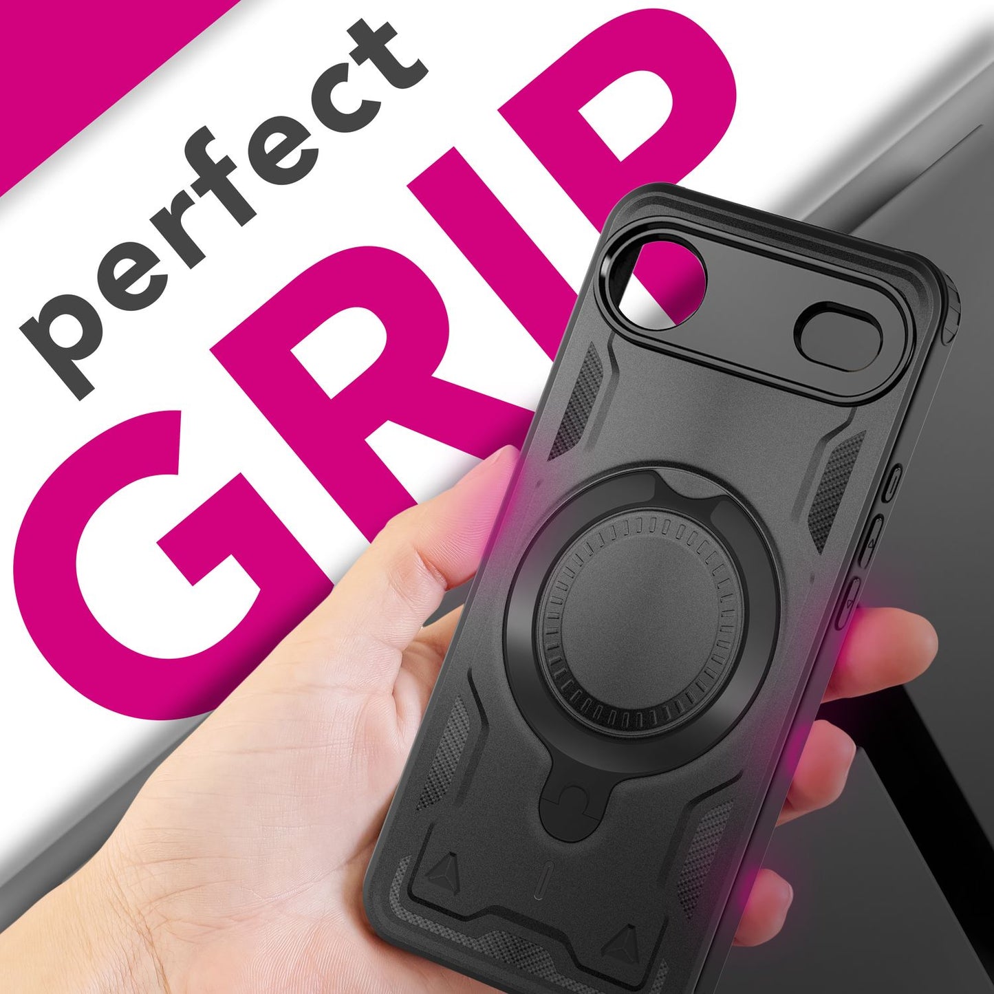 NALIA MagSafe Stormguard hulstur fyrir Apple iPhone 17 Air (óslítandi, brynjað hulstur), höggþolið, herhulstur með 360° snúningshring, útihulstur - eldfjallasvart