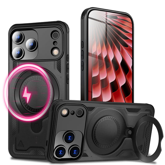 NALIA MagSafe Stormguard hulstur fyrir Apple iPhone 17 Pro (óslítandi brynjað hulstur), styrkt fallvörn, hernaðarlegt hart hulstur með 360° snúningshring, brynjað hulstur - eldfjallasvart