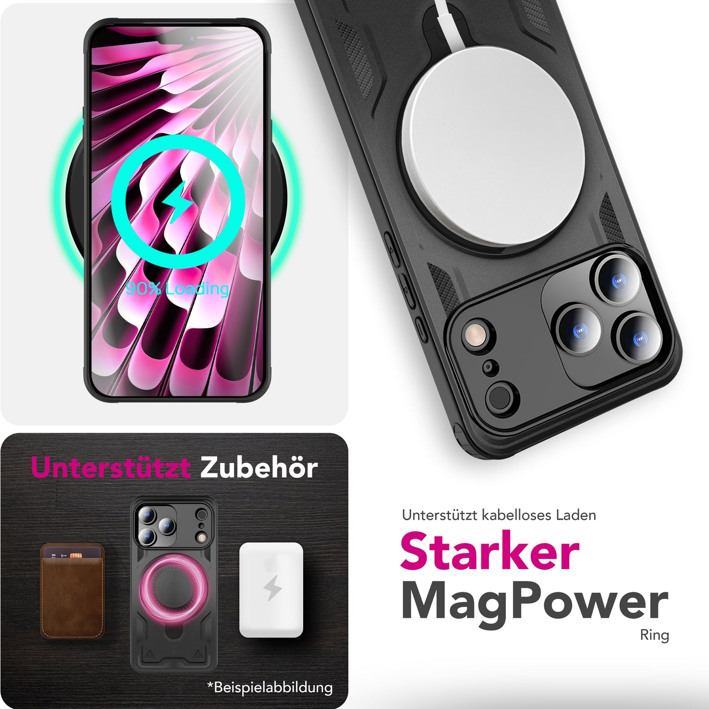 NALIA MagSafe Stormguard hulstur fyrir Apple iPhone 17 Pro Max (óslítandi, brynjað hulstur), höggþolið hart hulstur með 360° hringfestingu, verndarhulstur fyrir útivist - eldfjallasvart