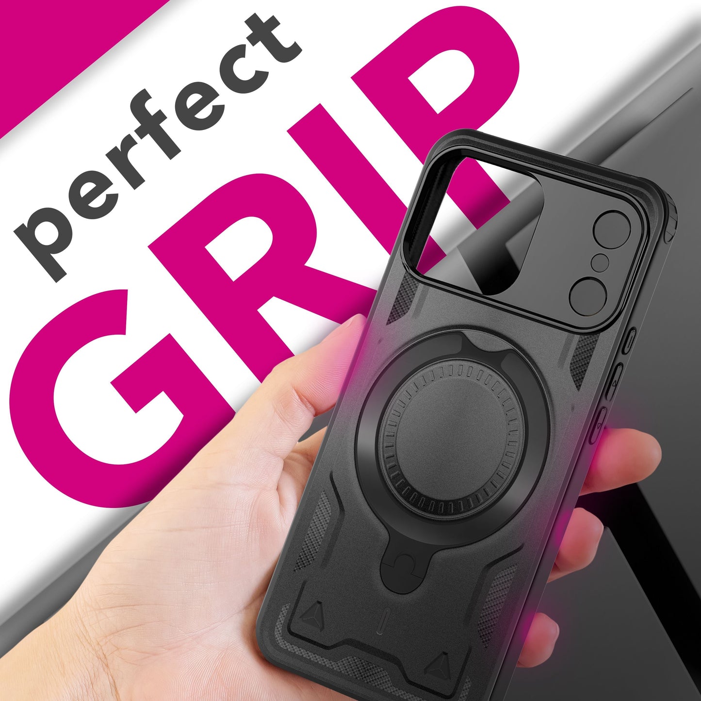 NALIA MagSafe Stormguard hulstur fyrir Apple iPhone 17 Pro Max (óslítandi, brynjað hulstur), höggþolið hart hulstur með 360° hringfestingu, verndarhulstur fyrir útivist - eldfjallasvart