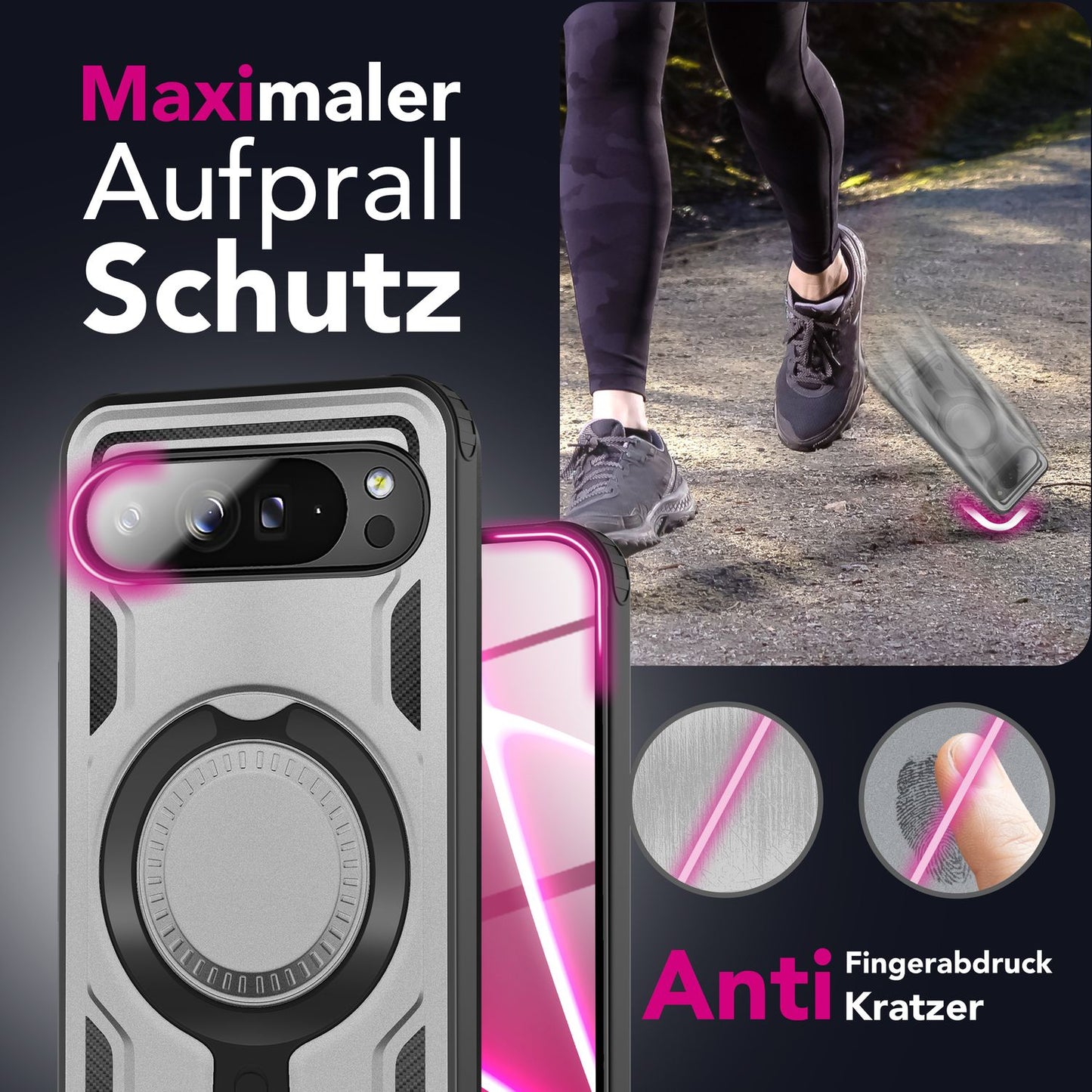 NALIA Stormguard hulstur fyrir Google Pixel 10 (óslítandi brynjað hulstur með MagSafe), höggheldur fallvörn í hernaðarstíl, 360° hringur, verndarhulstur fyrir útiveru