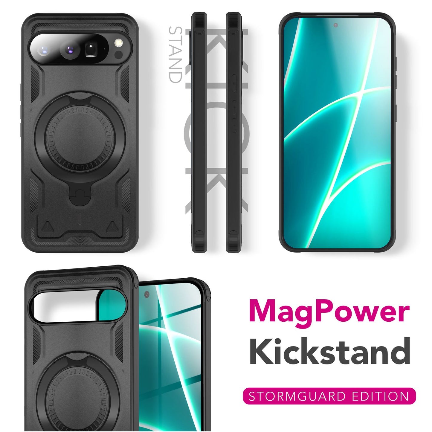 NALIA Stormguard Case for Google Pixel 10 Pro XL (Indestructible Armored Case with MagSafe), Shockproof Outdoor Protective Case in Military Style, 360° Rotating Ring &amp; Stand