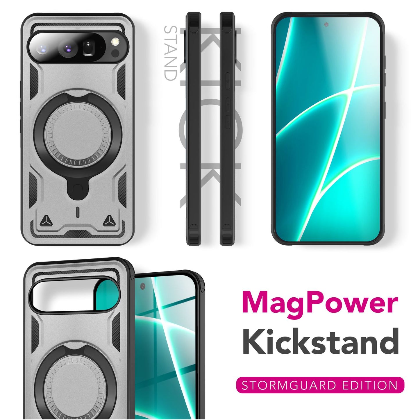 NALIA Stormguard Case for Google Pixel 10 Pro XL (Indestructible Armored Case with MagSafe), Shockproof Outdoor Protective Case in Military Style, 360° Rotating Ring &amp; Stand