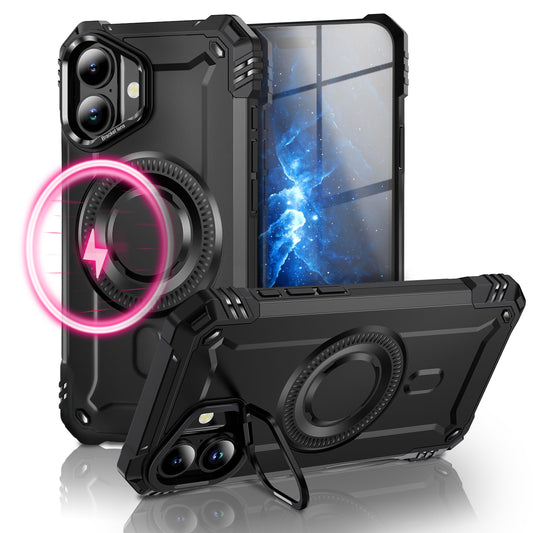 NALIA MagSafe Granite Case for Apple iPhone 17 (Military Tank) - Shockproof Armor Case, Rugged Protective Case with Kickstand, Heavy Duty Cover, Impact Protection - Volcano Black
