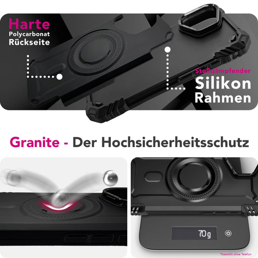 NALIA MagSafe Granite Case for Apple iPhone 17 (Military Tank) - Shockproof Armor Case, Rugged Protective Case with Kickstand, Heavy Duty Cover, Impact Protection - Volcano Black