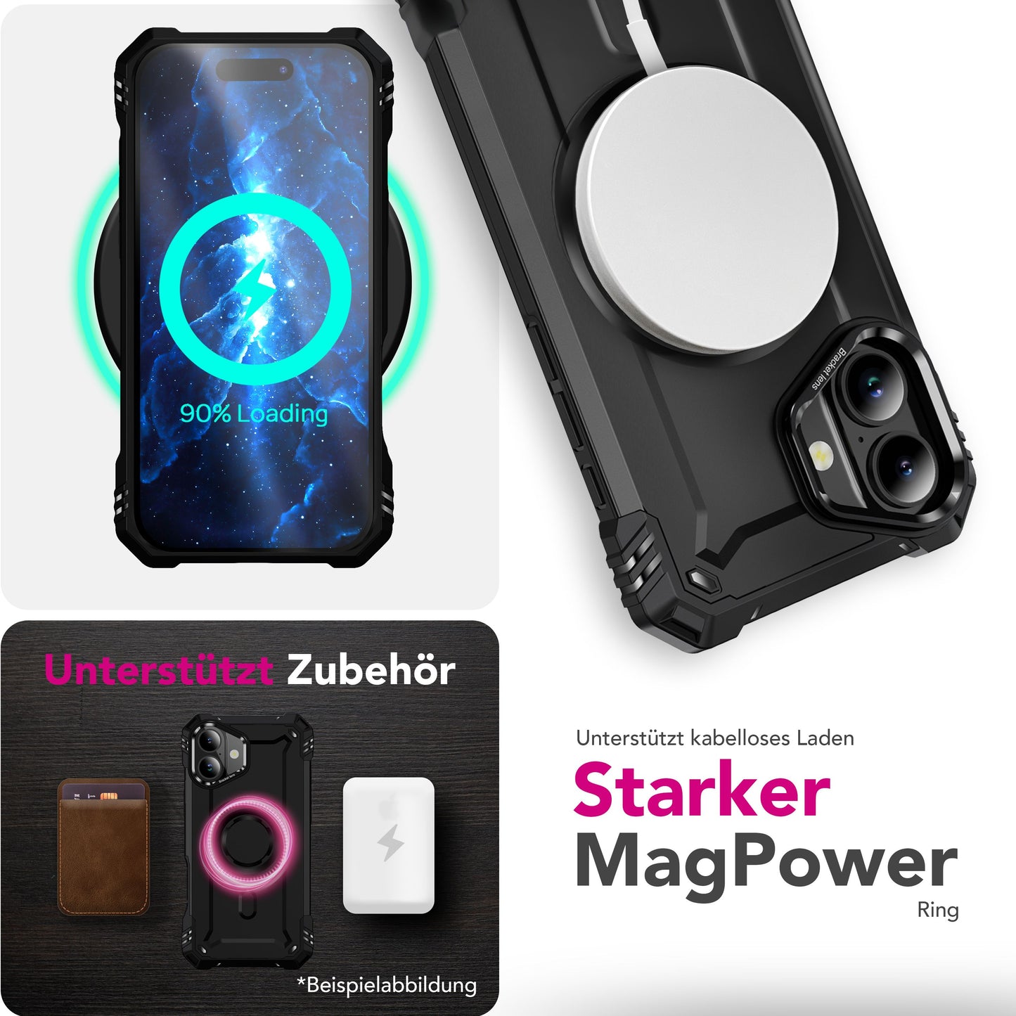 NALIA MagSafe Granite Case for Apple iPhone 17 (Military Tank) - Shockproof Armor Case, Rugged Protective Case with Kickstand, Heavy Duty Cover, Impact Protection - Volcano Black