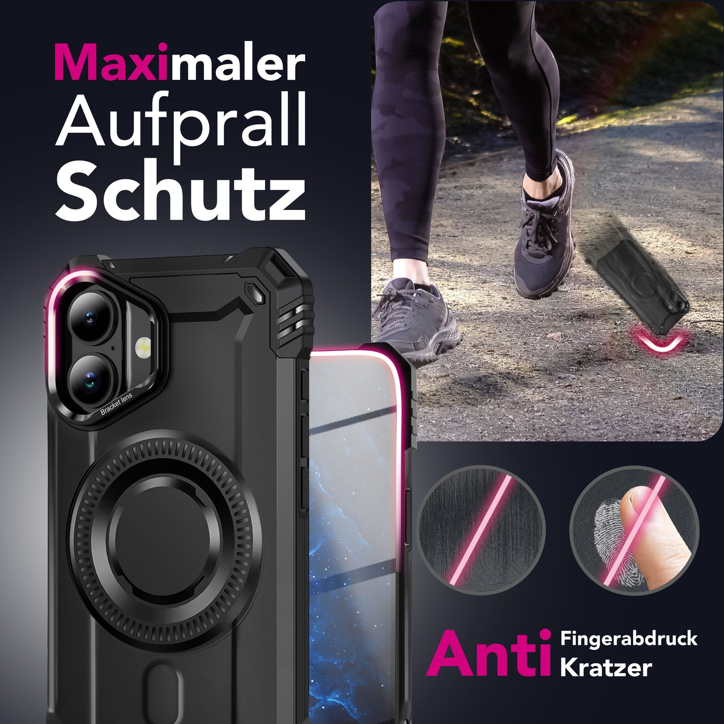 NALIA MagSafe Granite Case for Apple iPhone 17 (Military Tank) - Shockproof Armor Case, Rugged Protective Case with Kickstand, Heavy Duty Cover, Impact Protection - Volcano Black