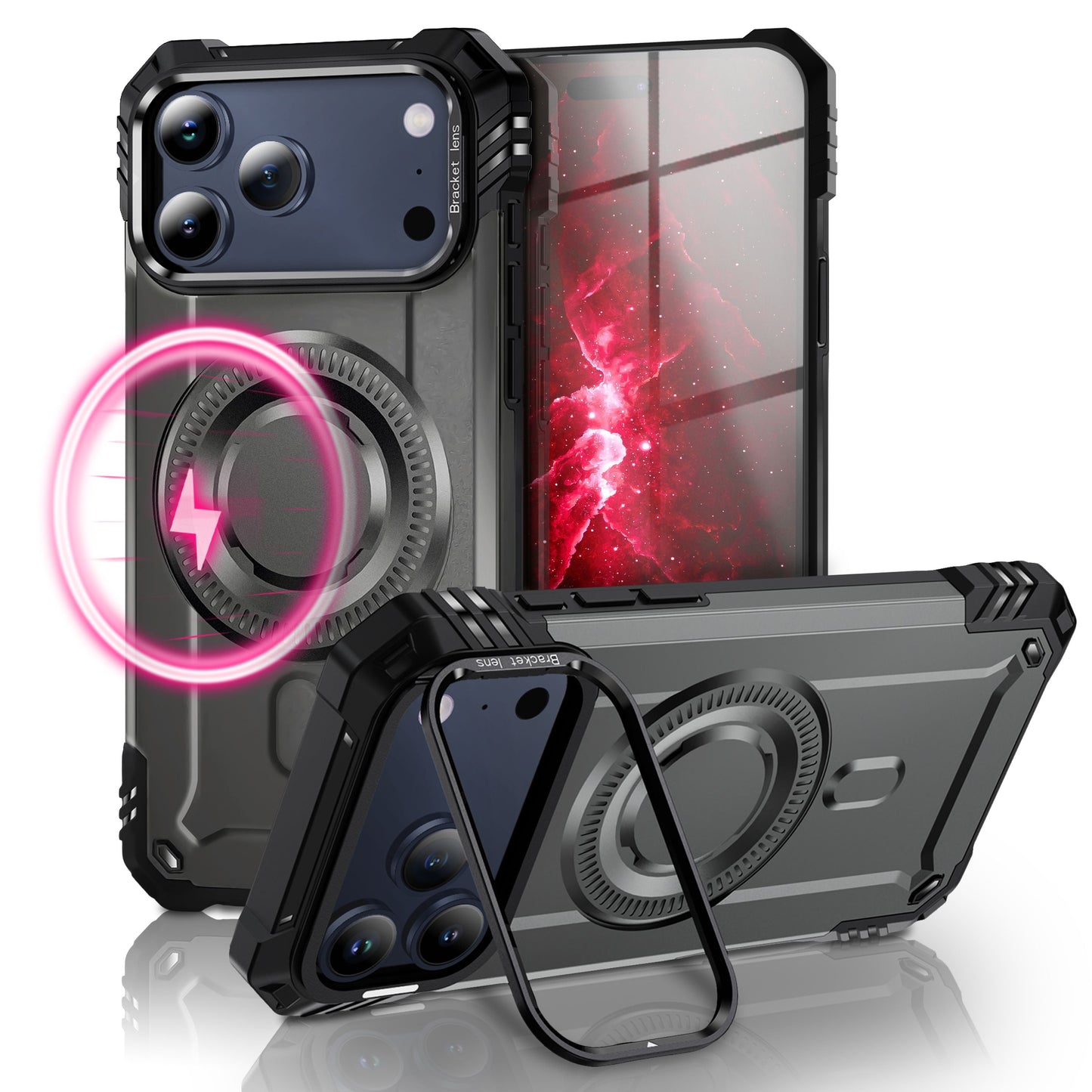 NALIA MagSafe Hülle Granite für Apple iPhone 17 Pro (Militär-Panzer) - Schlagfeste Handyhülle mit Kickstand, Rutschfestes Outdoor Armor Case, Fallschutz Cover