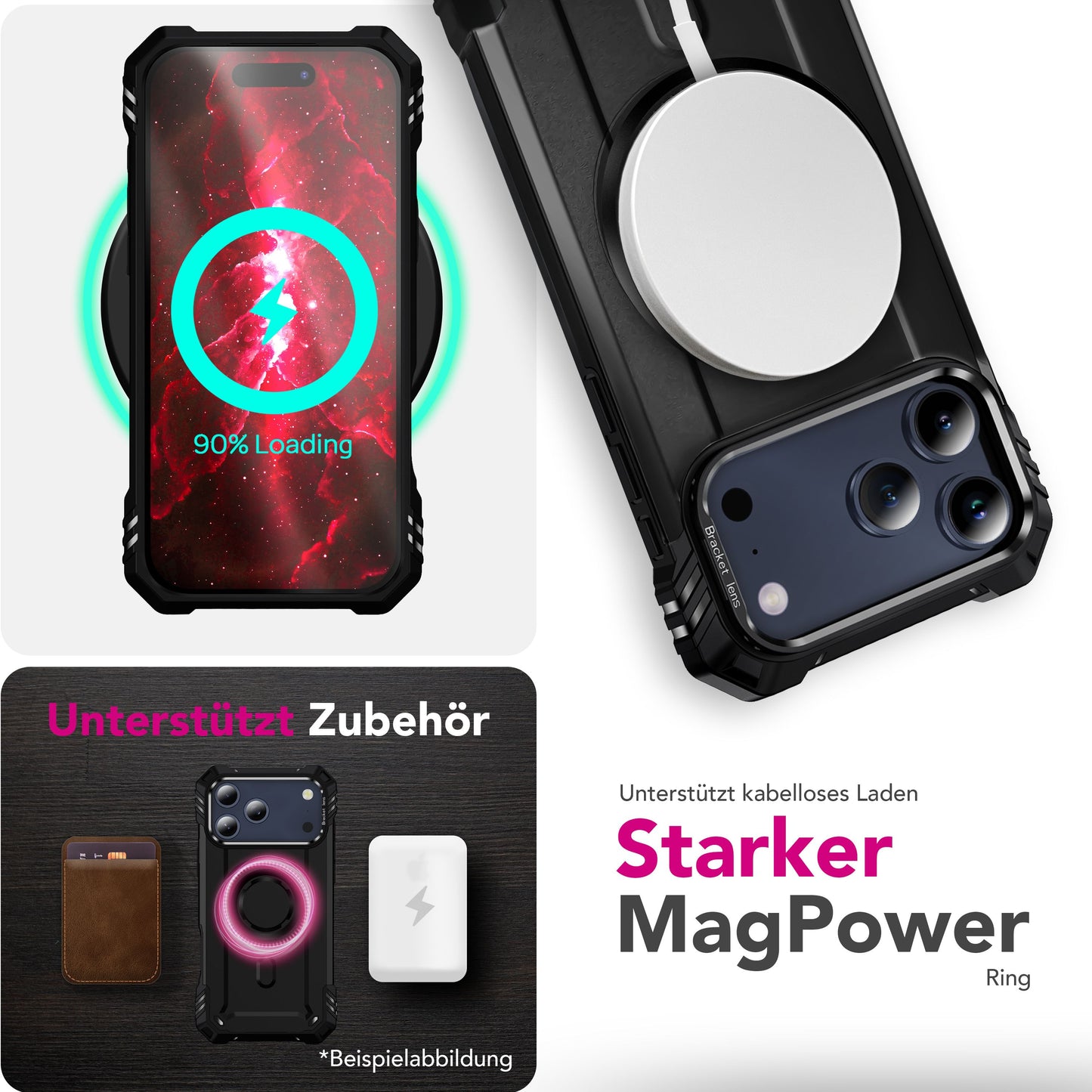 NALIA MagSafe Hülle Granite für Apple iPhone 17 Pro (Militär-Panzer) - Schlagfeste Handyhülle mit Kickstand, Rutschfestes Outdoor Armor Case, Fallschutz Cover