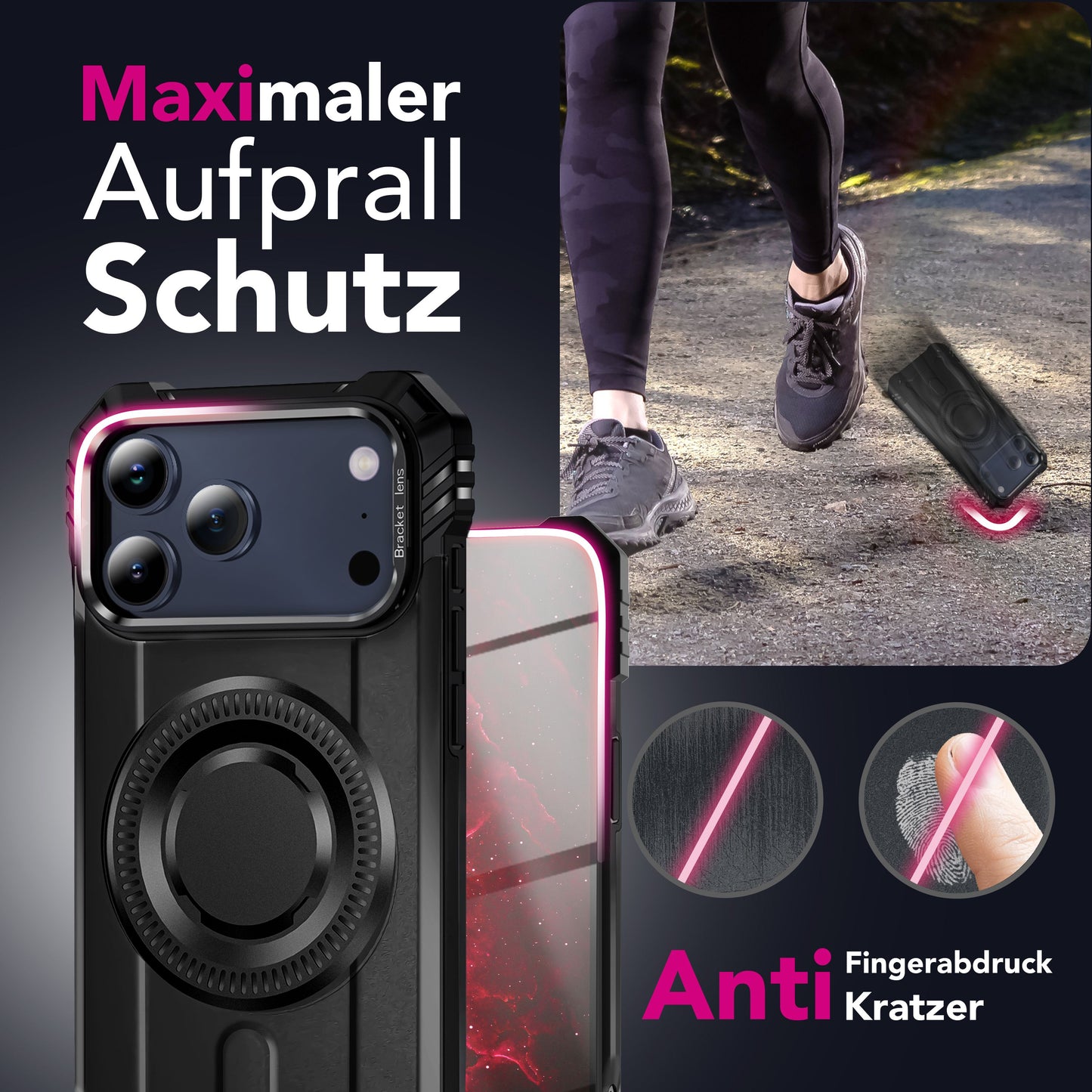 NALIA MagSafe Hülle Granite für Apple iPhone 17 Pro (Militär-Panzer) - Schlagfeste Handyhülle mit Kickstand, Rutschfestes Outdoor Armor Case, Fallschutz Cover