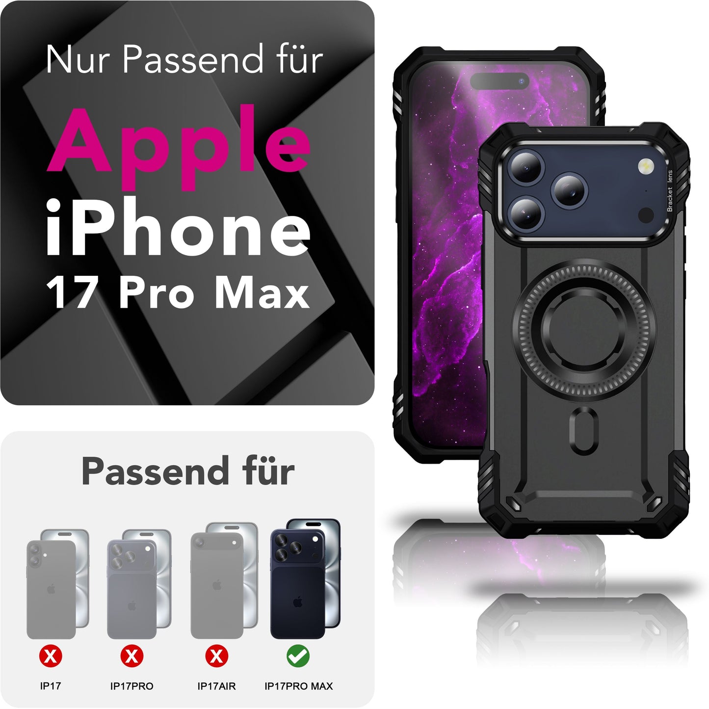 NALIA MagSafe Granite Case for Apple iPhone 17 Pro Max (Military Armor) - Rugged Armor Kickstand Cover, Shockproof Outdoor Protective Case, Military Style Case