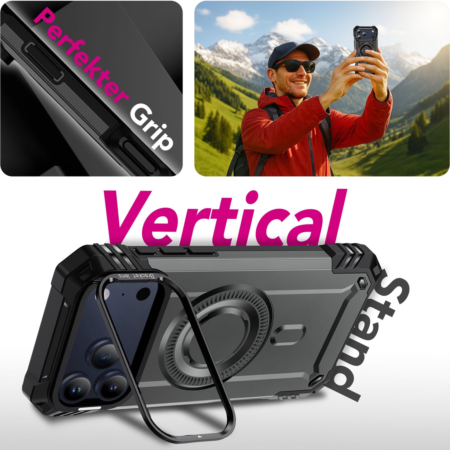 NALIA MagSafe Granite Case for Apple iPhone 17 Pro Max (Military Armor) - Rugged Armor Kickstand Cover, Shockproof Outdoor Protective Case, Military Style Case