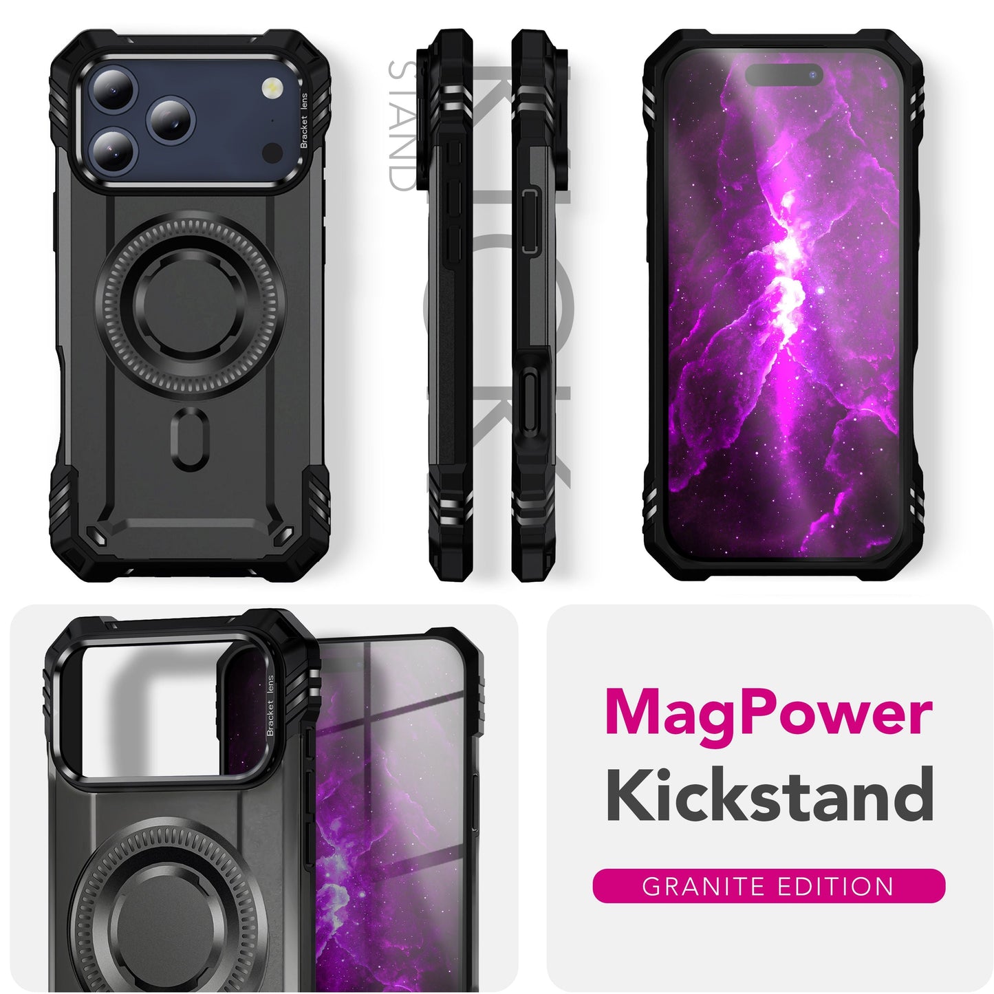 NALIA MagSafe Granite Case for Apple iPhone 17 Pro Max (Military Armor) - Rugged Armor Kickstand Cover, Shockproof Outdoor Protective Case, Military Style Case